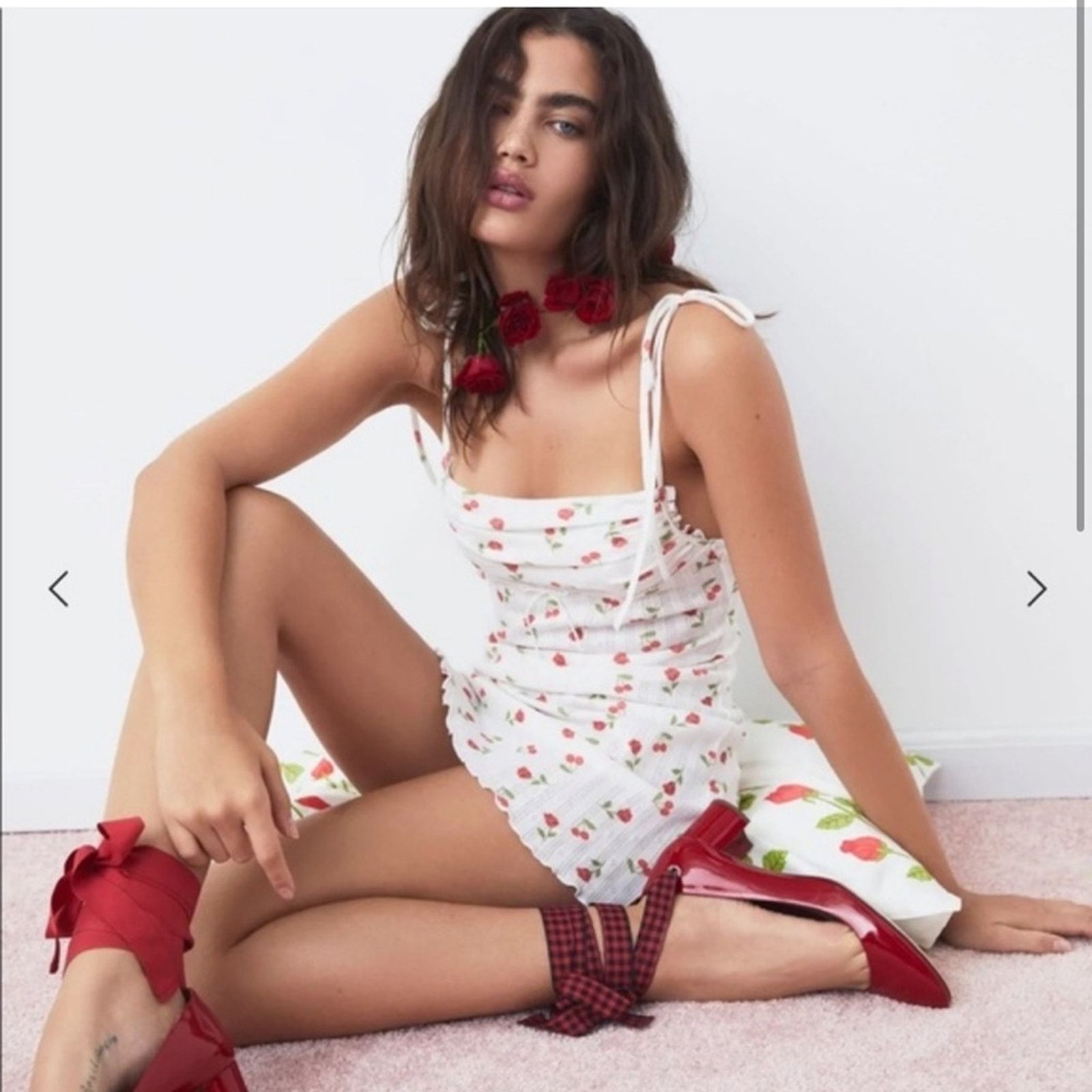 For Love & Lemons For Love & Lemons Cherry Roses Pointelle Mini Dress - XXS Size XXS / US 00 / IT 34 - 4 Thumbnail