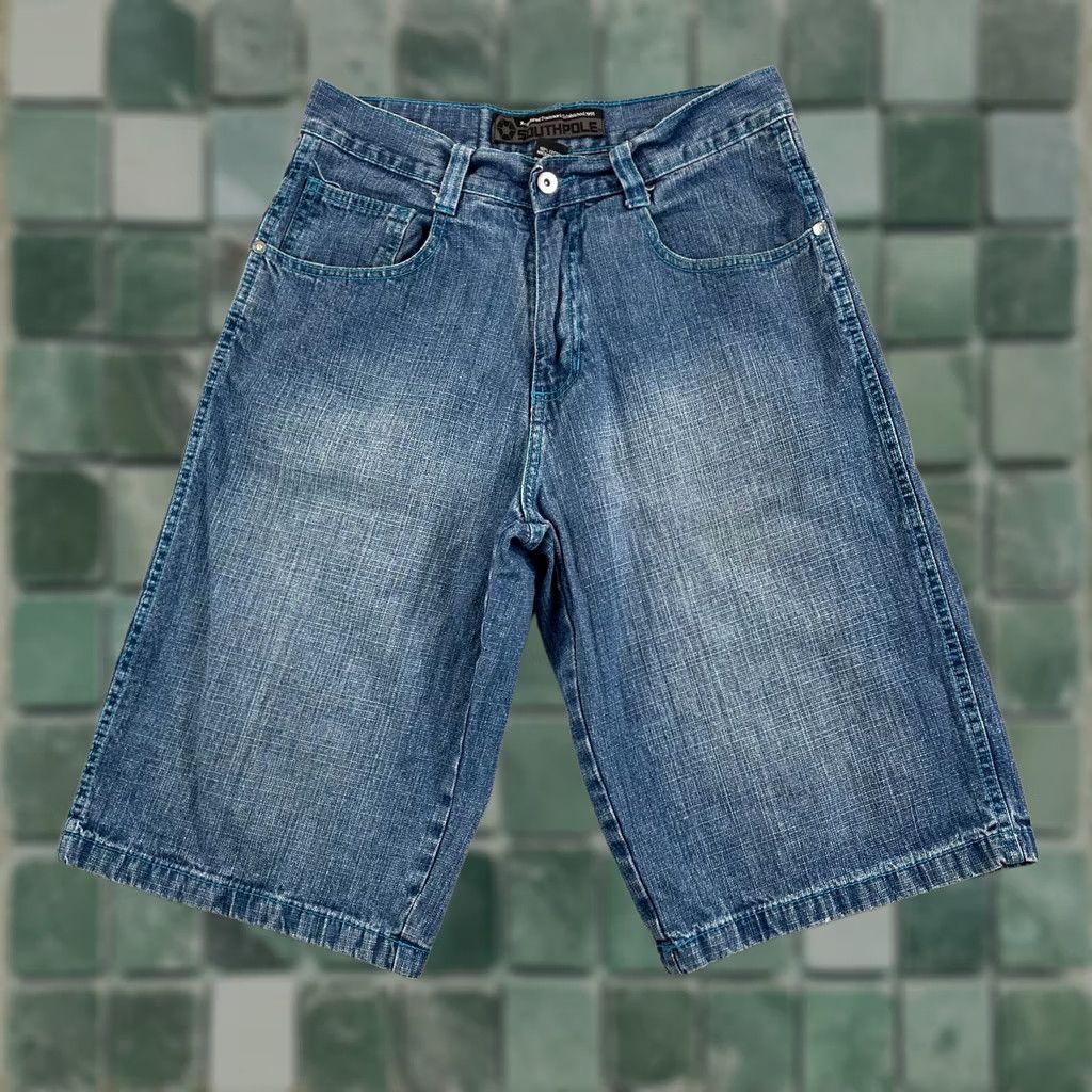 Southpole Vintage Southpole 4180 Jeans Shorts Men 31 Blue Baggy Hip Hop Y2K Skater Bermuda Denim Distressed Pockets 5-Pocket Relaxed Mens Size US 31 - 1 Thumbnail