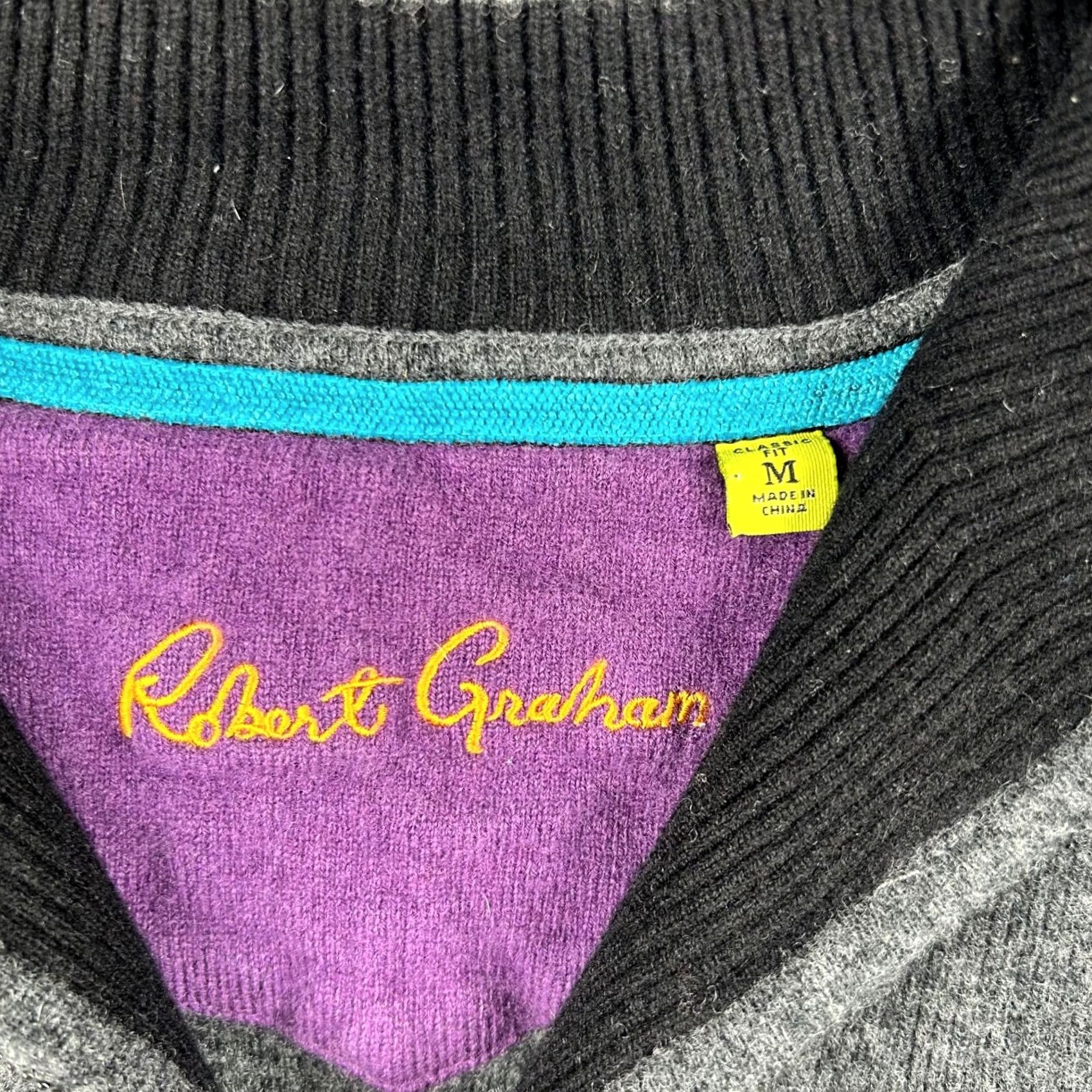 Robert Graham Robert Graham Sweater Mens M Wool Cashmere Blend 1/4 Zip Pullover Heather Gray Wool Gr ay Mock Neck Long Sleeve Vintage No Size US M / EU 48-50 / 2 - 3 Thumbnail