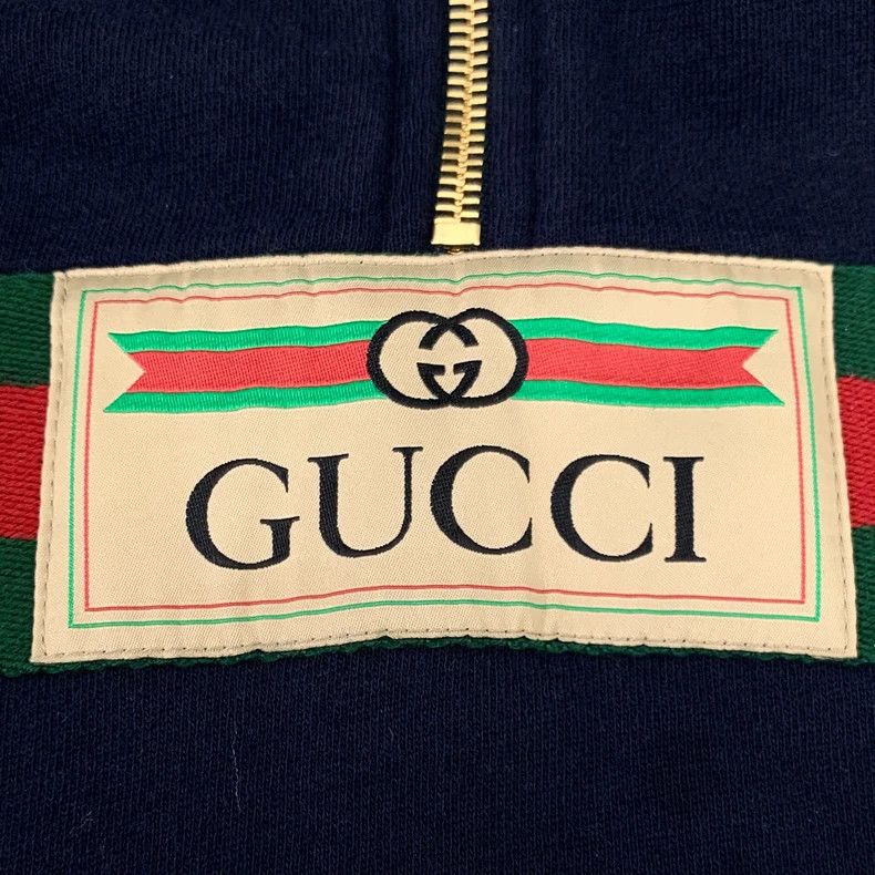 Gucci Gucci Dark blue cotton logo printed striped webbing hooded Size US S / EU 44-46 / 1 - 6 Thumbnail