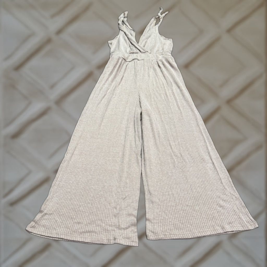 Vintage VINTAGE Kennedy Womens Jumpsuit S Wide Leg Ribbed Knit Tie Strap Sleeveless Boho Minimalist Summer Beige Size S / US 4 / IT 40 - 1 Thumbnail