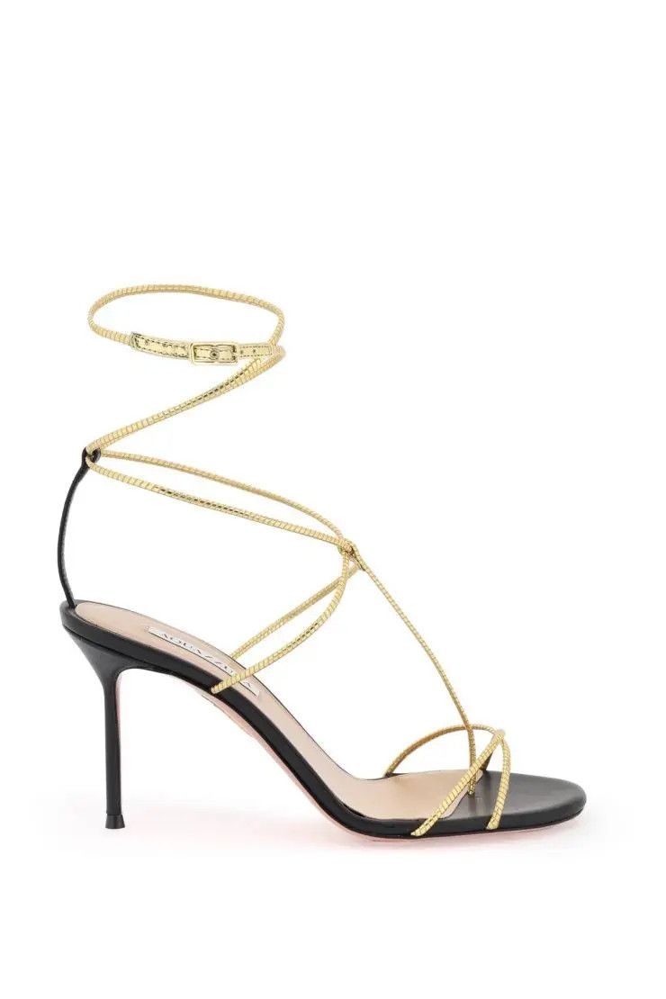 image of Aquazzura O1S22I1N0324 Romance Sandals Heel Shoes In Gold/black, Women's (Size 9)