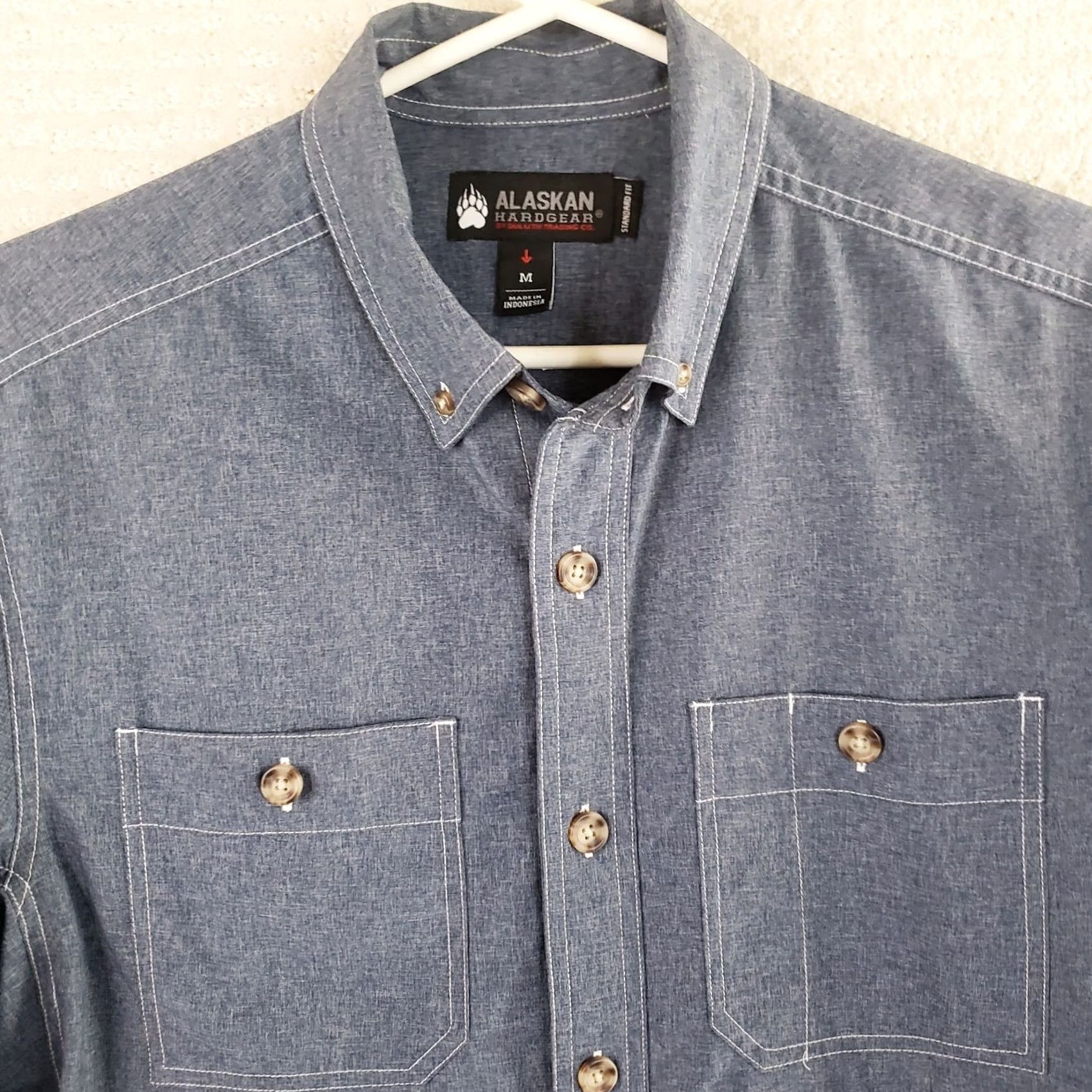 CO VINTAGE Alaskan Hardgear Duluth Trading Co Mens M Blue Denim Chambray Button Up Shirt Size US M / EU 48-50 / 2 - 3 Thumbnail