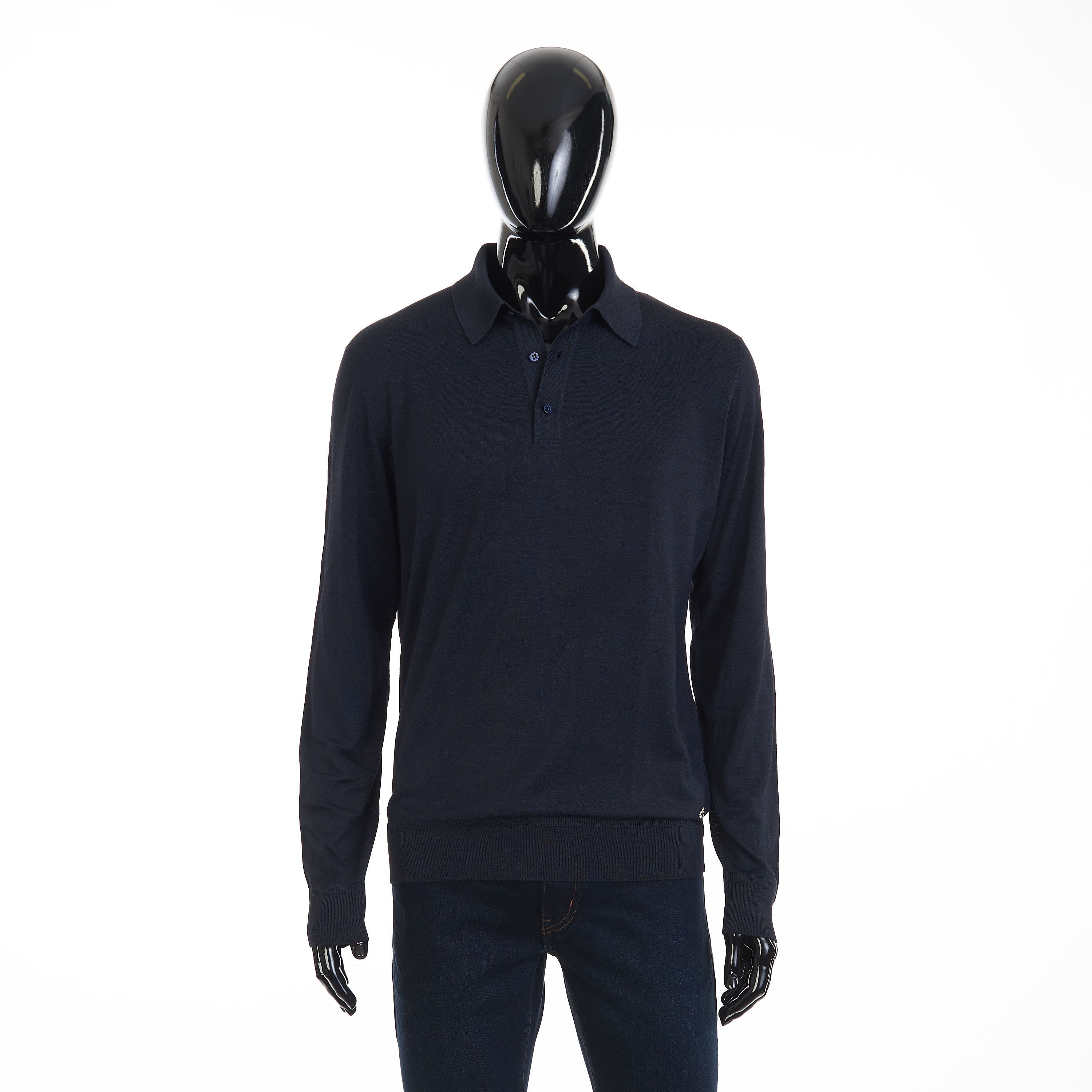 Navy Blue Longsleeve Polo Shirt - 3btn Eagle Head Accessory