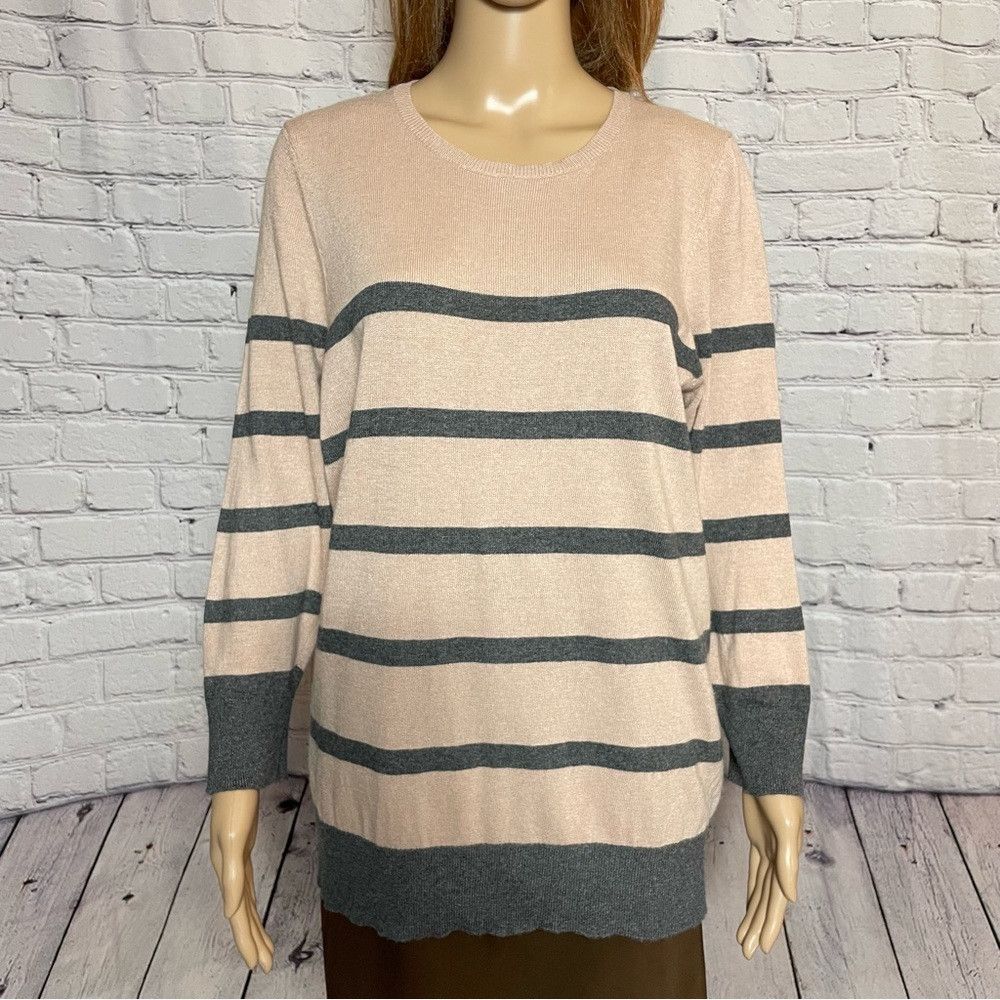 Loft Loft Beige Grey Stripes Soft Sweater Size XL Size XL / US 12-14 / IT 48-50 - 2 Thumbnail