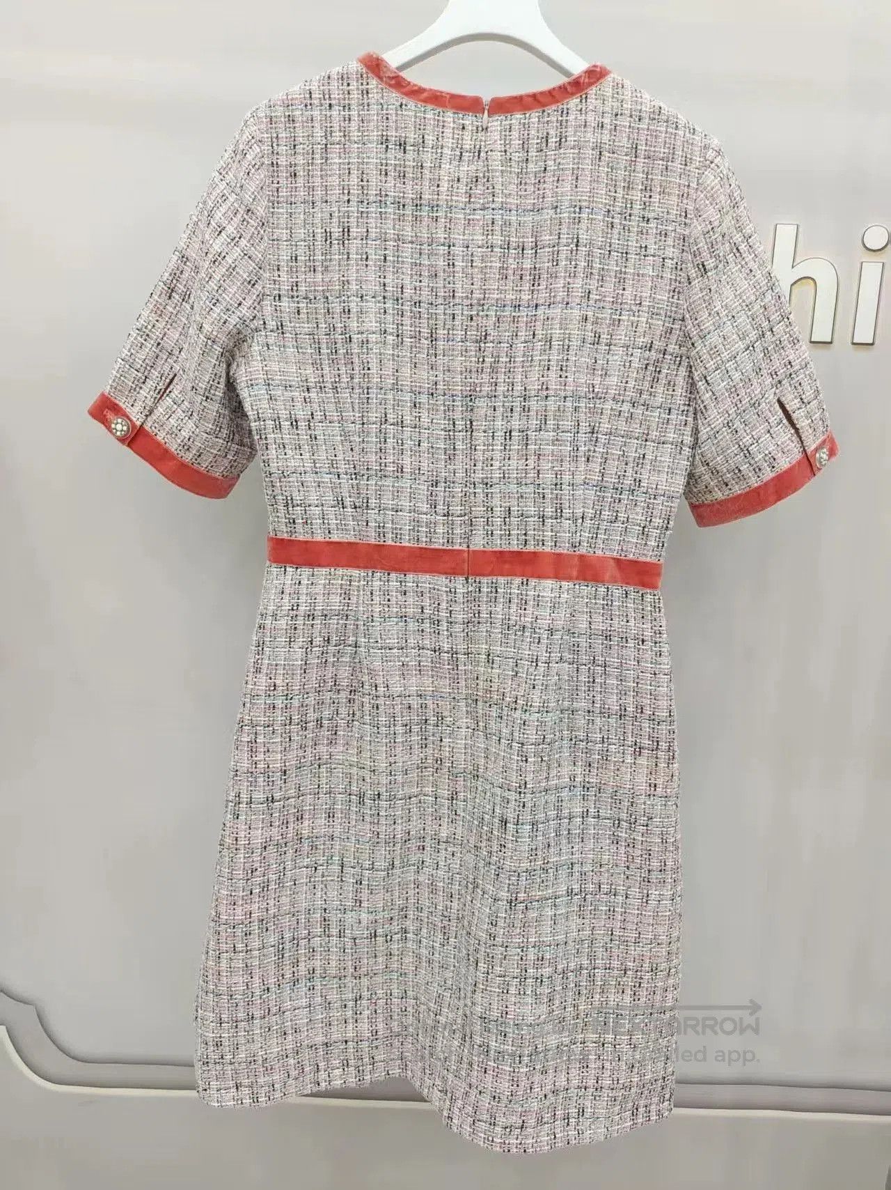 Japanese Brand MOISELLE Women's Tweed Dress with Velvet Accents. Size S / US 4 / IT 40 - 2 Thumbnail