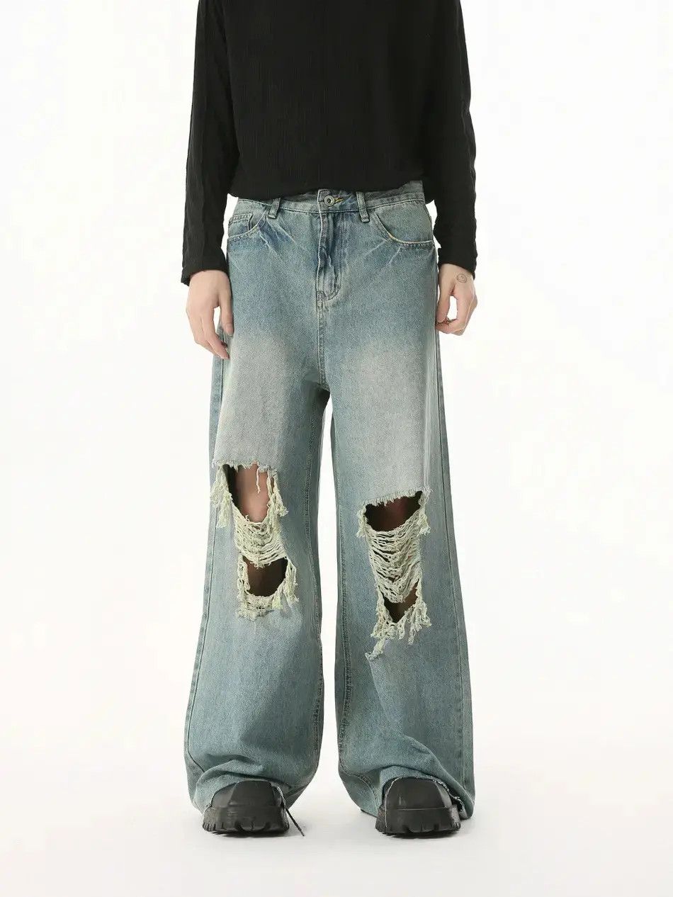 Japanese Brand Retro tassel ripped straight leg jeans Size US 32 / EU 48 - 2 Thumbnail