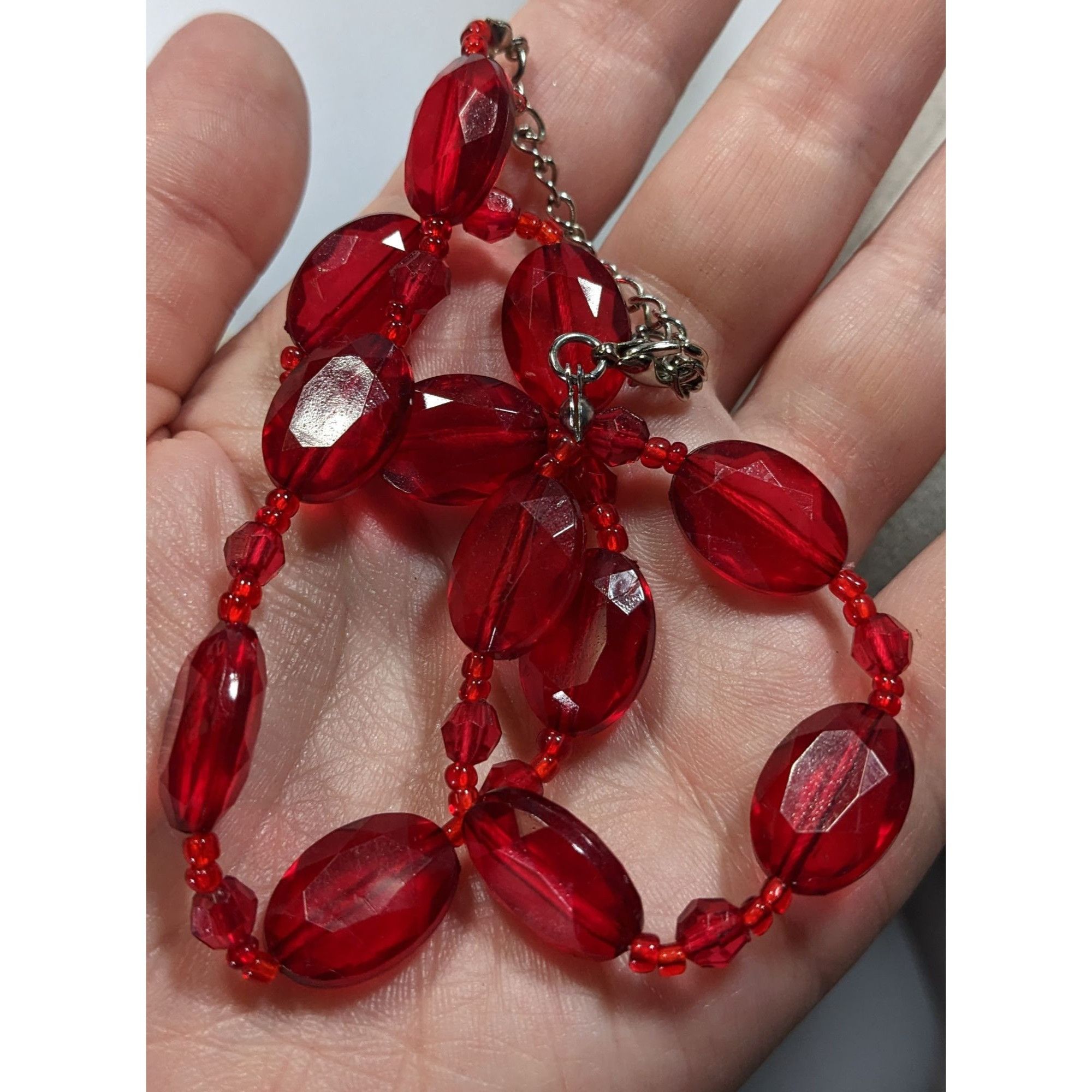 Other Vintage Red Faceted Bead Necklace With Adjustable Chain Size ONE SIZE - 3 Thumbnail