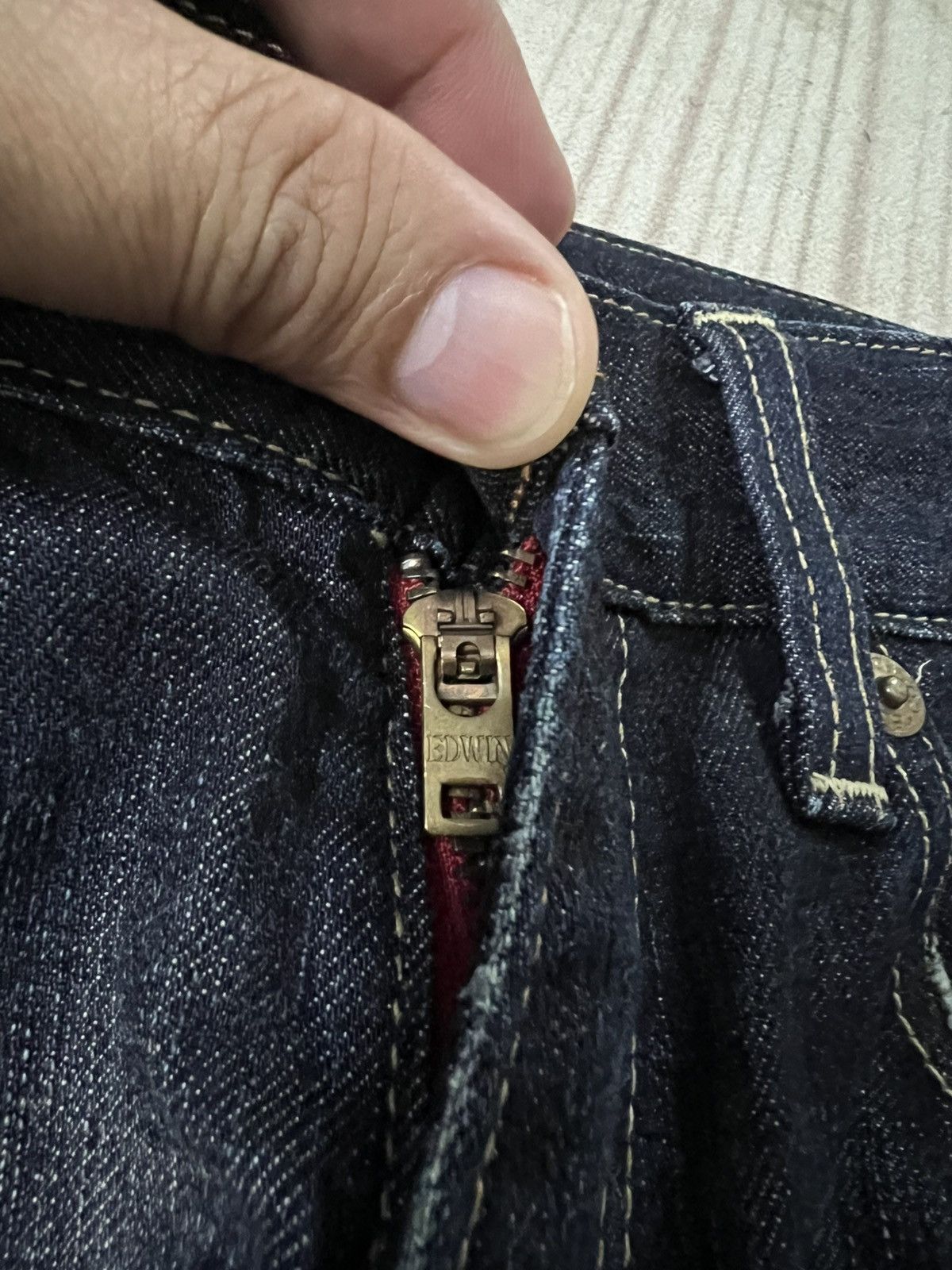 Edwin Vintage Edwin 503 Blue Trip Flare Distress Jean Japan Size US 33 - 21 Thumbnail