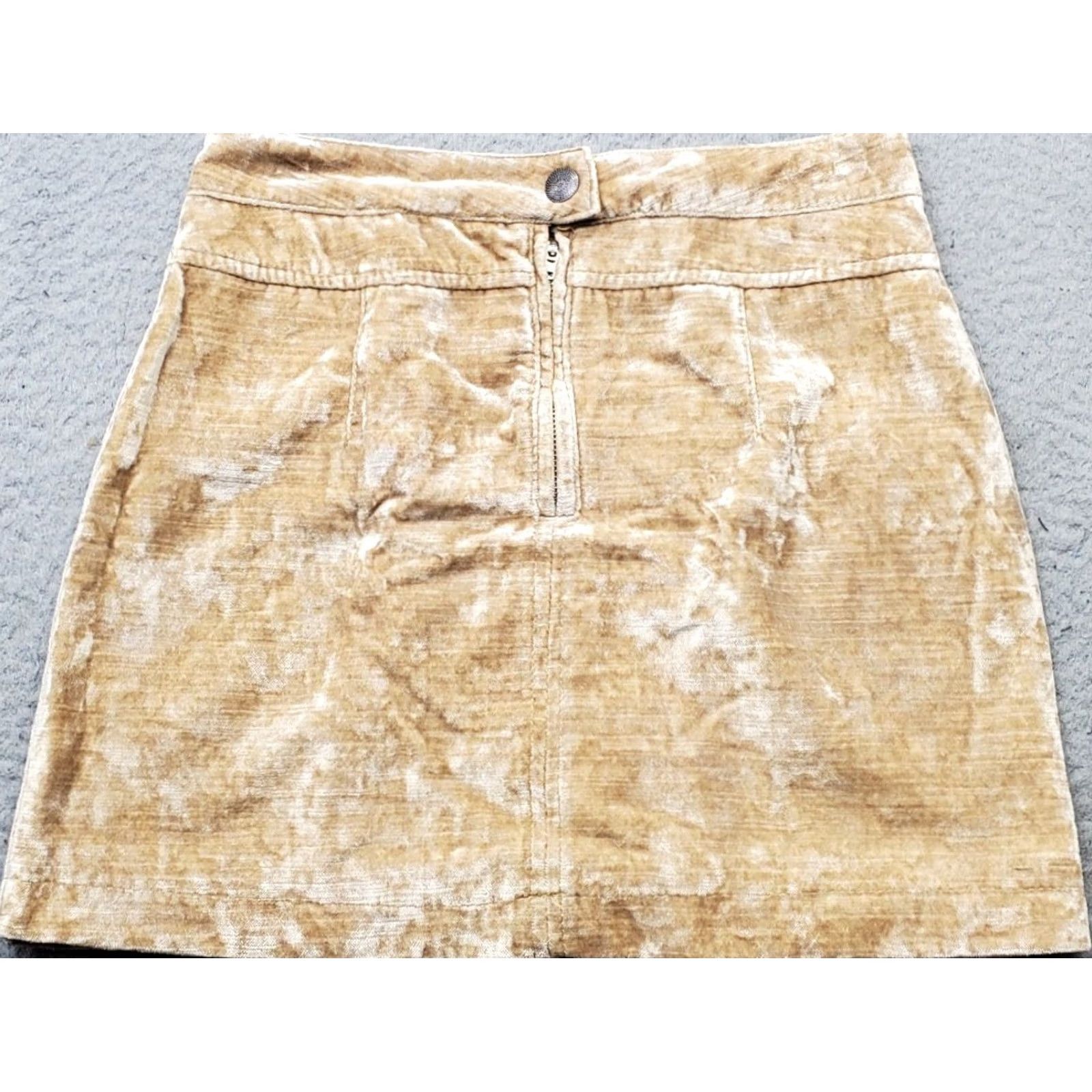 Free People Free People A-Line Mini Skirt Womens 0 Tan Lined Crushed Velvet Zip Pockets Size 25" / US 0 / IT 36 - 2 Thumbnail