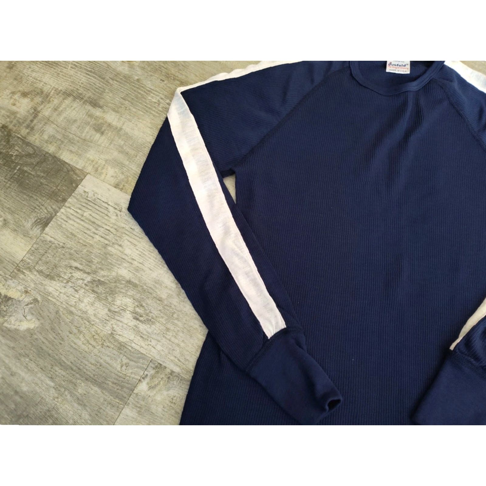 Layer 8 VINTAGE Duofold Shirt Slim XL Blue Striped Thermal Waffle Knit 90s 80s Womens USA Size XL / US 12-14 / IT 48-50 - 6 Thumbnail