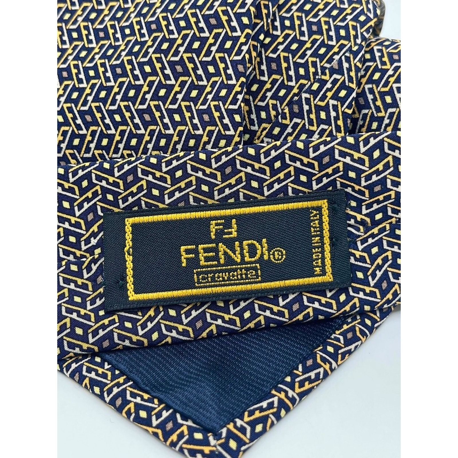 Fendi Fendi Cravatte Vintage Silk Tie Navy Gold All Over FF Logo Size ONE SIZE - 9 Thumbnail