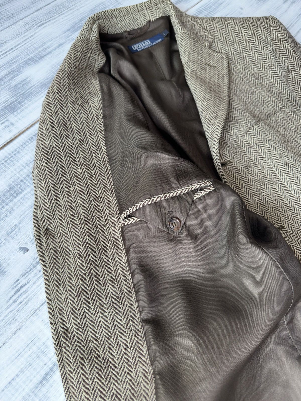 Ralph Lauren POLO RALPH LAUREN Herringbone Wool Tweed Jacket Blazer Coat Size 44R - 15 Thumbnail