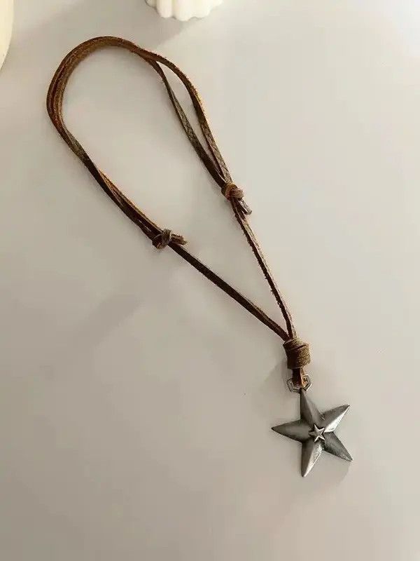 Jewelry Adjustable Leather Rope Punk Star Pendant Necklace Size ONE SIZE - 3 Thumbnail