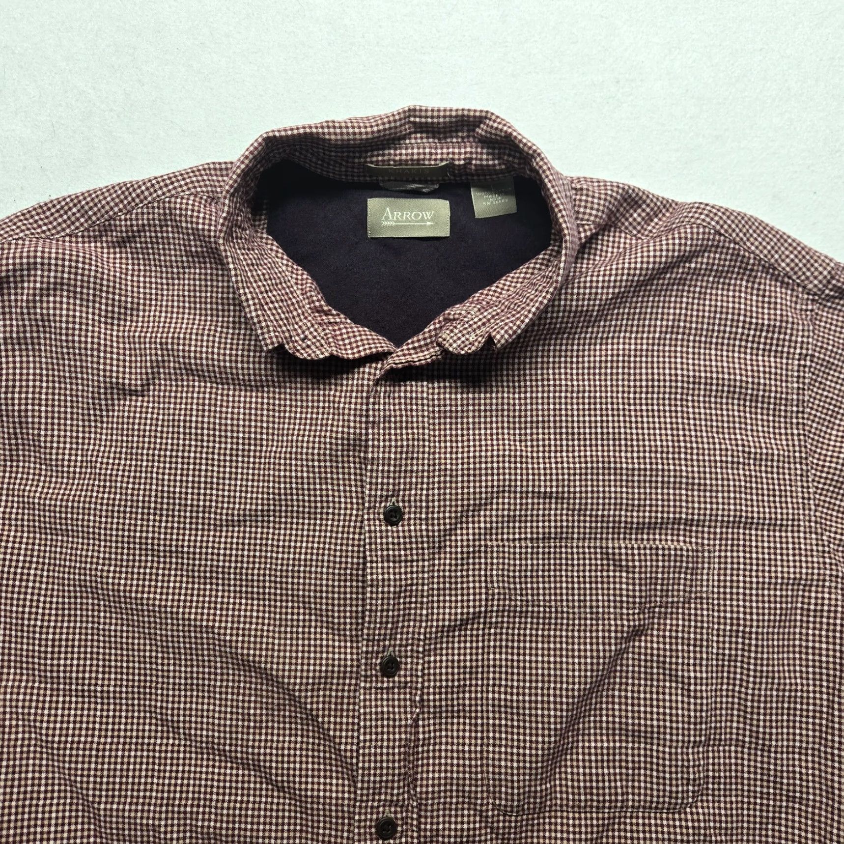Arrow VINTAGE Arrow Men's Button-Up Shirt Long Sleeve Casual Cotton Brown Check Large Size US L / EU 52-54 / 3 - 2 Thumbnail