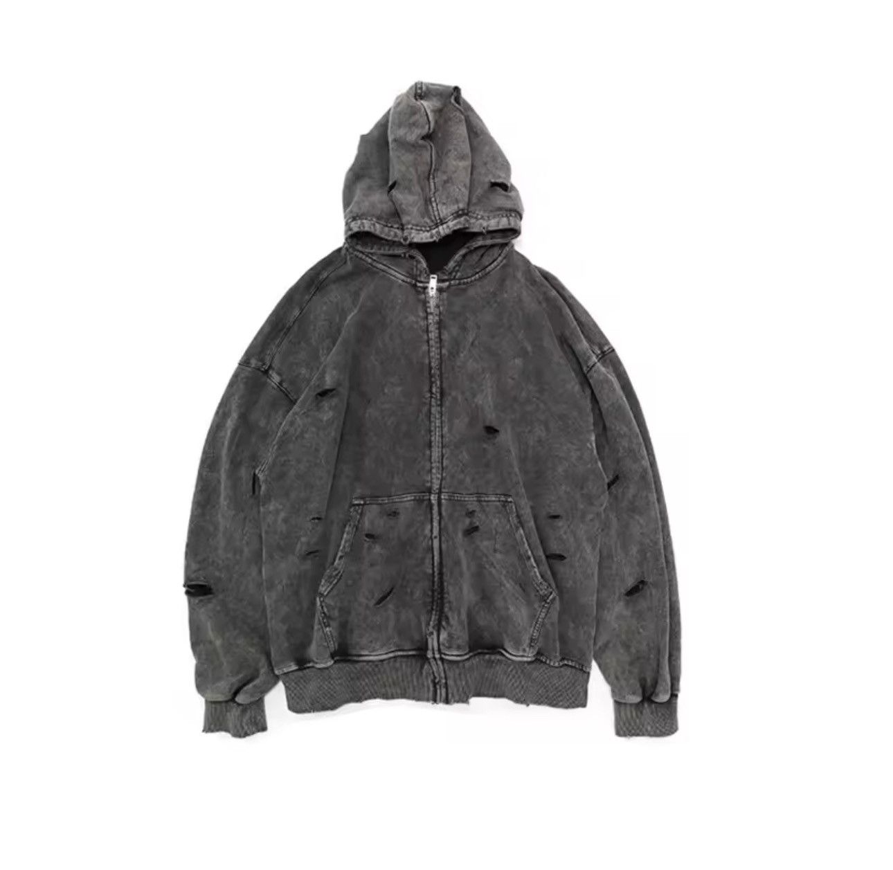 Other Washed Black Ripped Distressed Zip Up Sweatshirt Hoodie Size US L / EU 52-54 / 3 - 1 Thumbnail