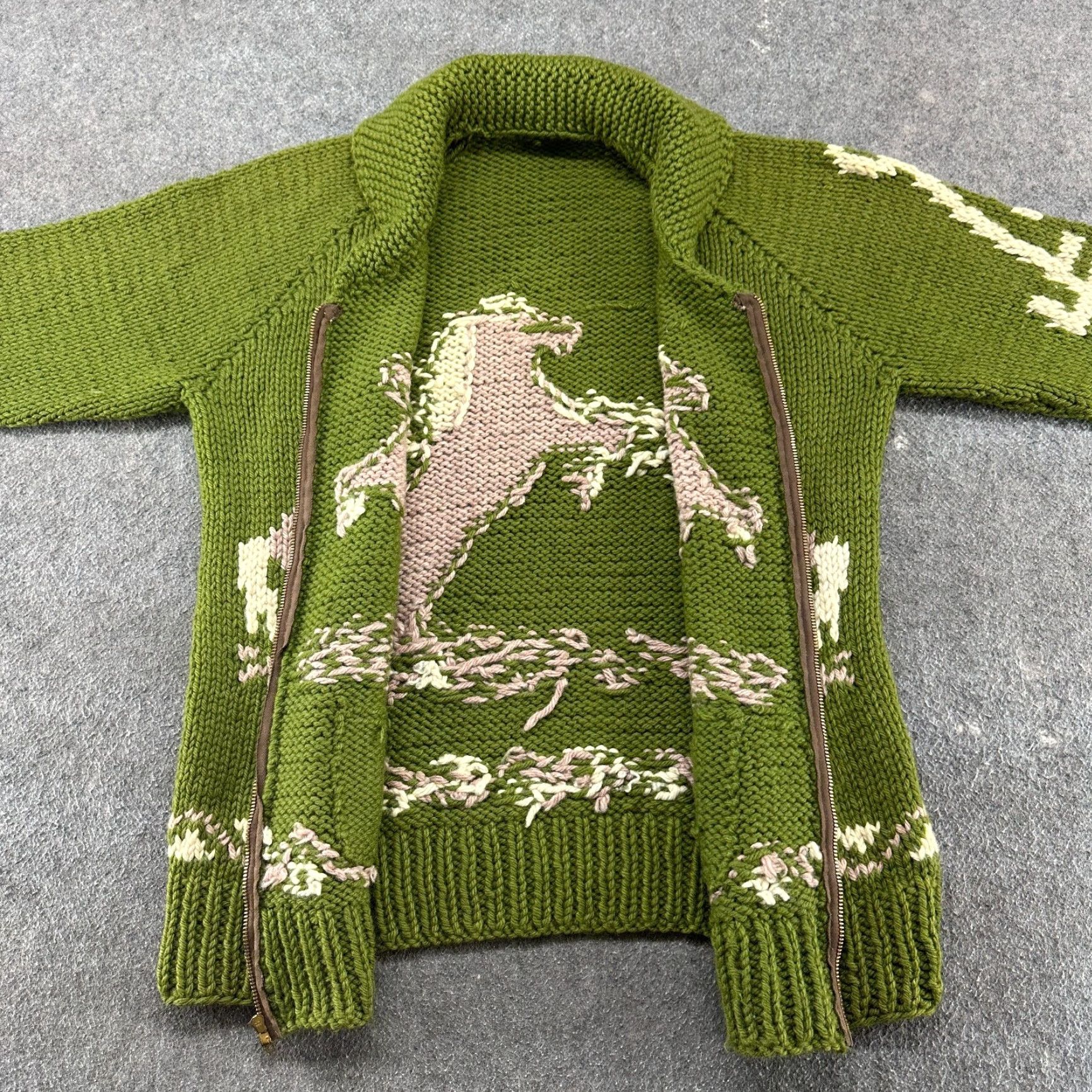 Native VINTAGE Cowichan Sweater Mens XL Green Full Zip Wool Shawl Native Peacewheel 50s Sweater Size US XL / EU 56 / 4 - 2 Thumbnail