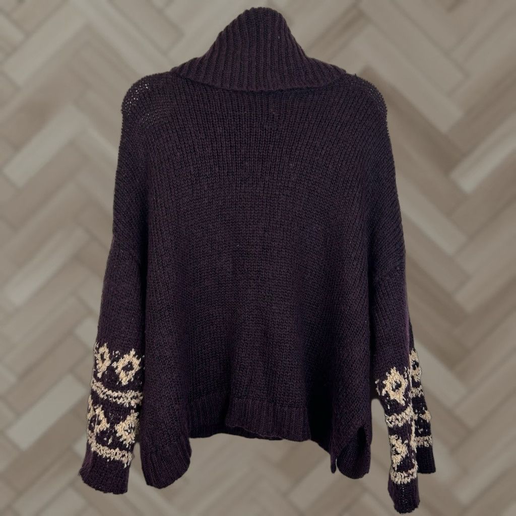 Free People Sweater Women S Oversized Knit Turtleneck Plum Boho Wool Blend Winter Casual Pullover