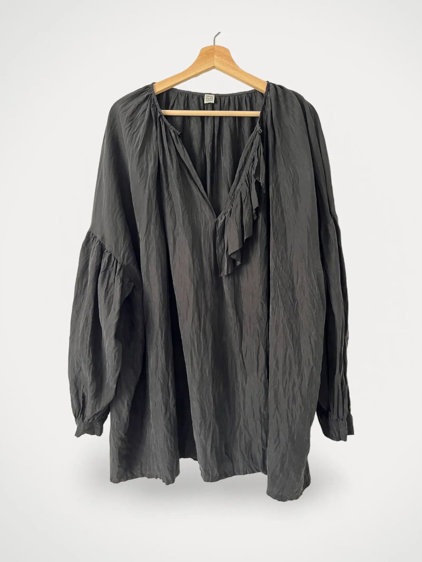 image of Toteme Crinkled Silk Blouse Blouse in Black, Women's (Size Small)