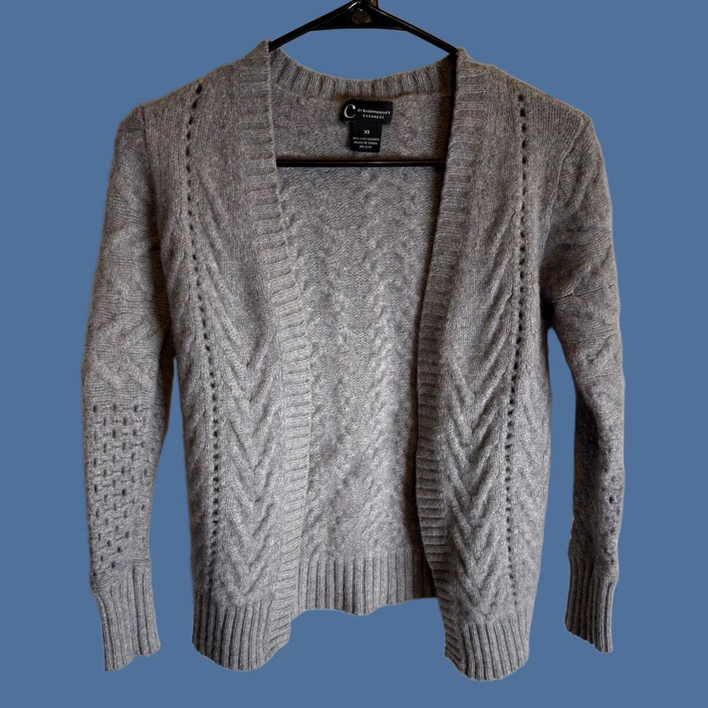 Bloomingdale's C by Bloomingdales 100% Cashmere Gray Open Front Fisherman Cardigan XXS Womens Sweater Knit Shirt Size XXS / US 00 / IT 34 - 1 Thumbnail