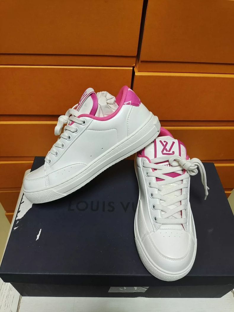 Louis Vuitton Louis Vuitton LV Women's White Sneakers with Pink Accents- Size US 5 / IT 35 - 4 Thumbnail