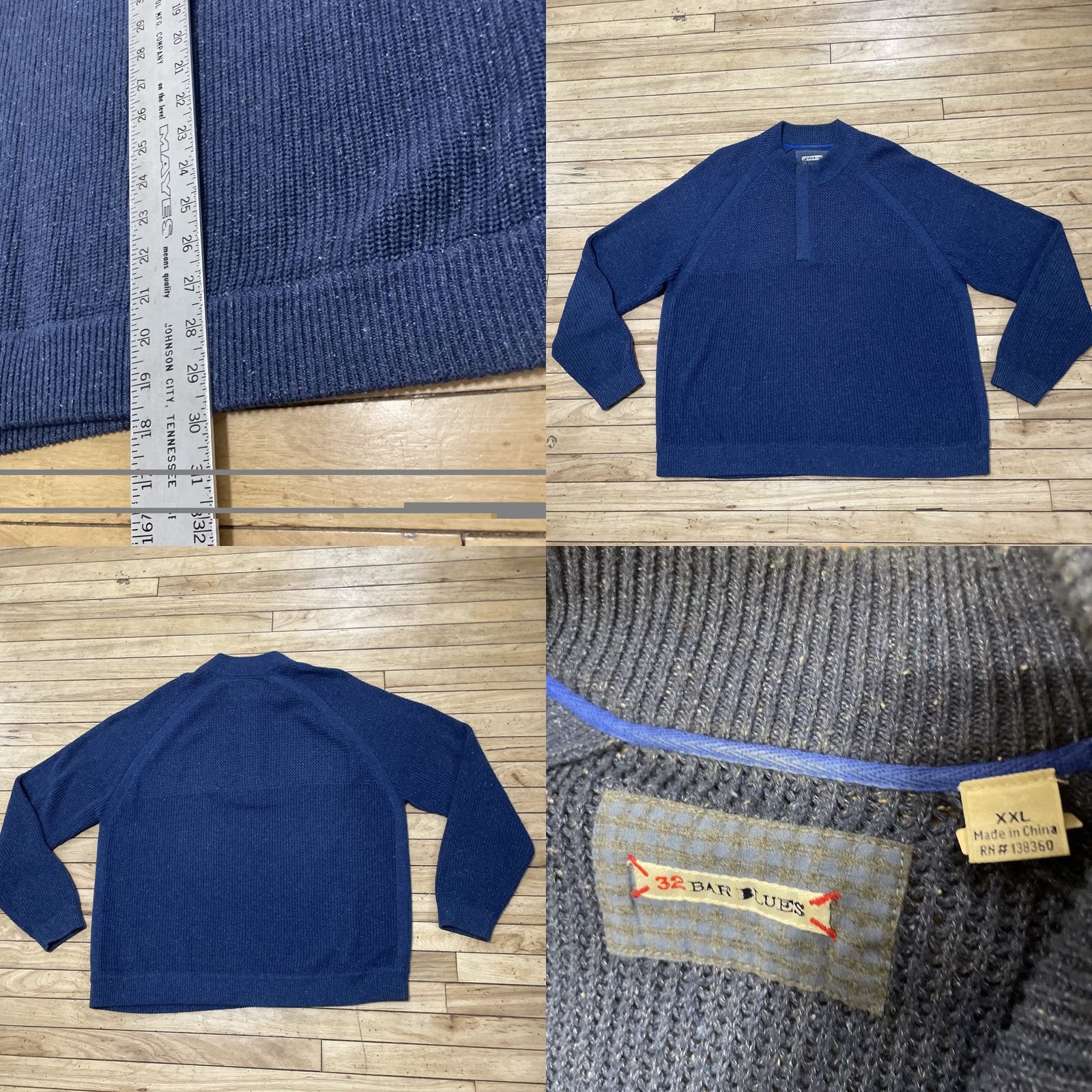 Vintage VINTAGE 32 Bar Blues Sweater Men 2XL Blue Fisherman 1/4 Zip Knit Pullover Size US XXL / EU 58 / 5 - 9 Thumbnail