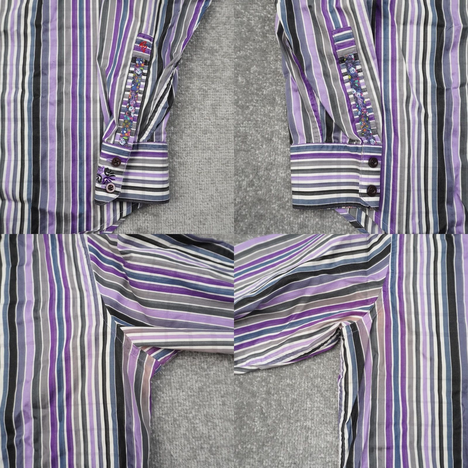 Robert Graham Robert Graham Button-Up Shirt Knowledge Wisdom Purple Long Sleeve L Mens Flip Cuff Striped Cotton Size US L / EU 52-54 / 3 - 8 Thumbnail