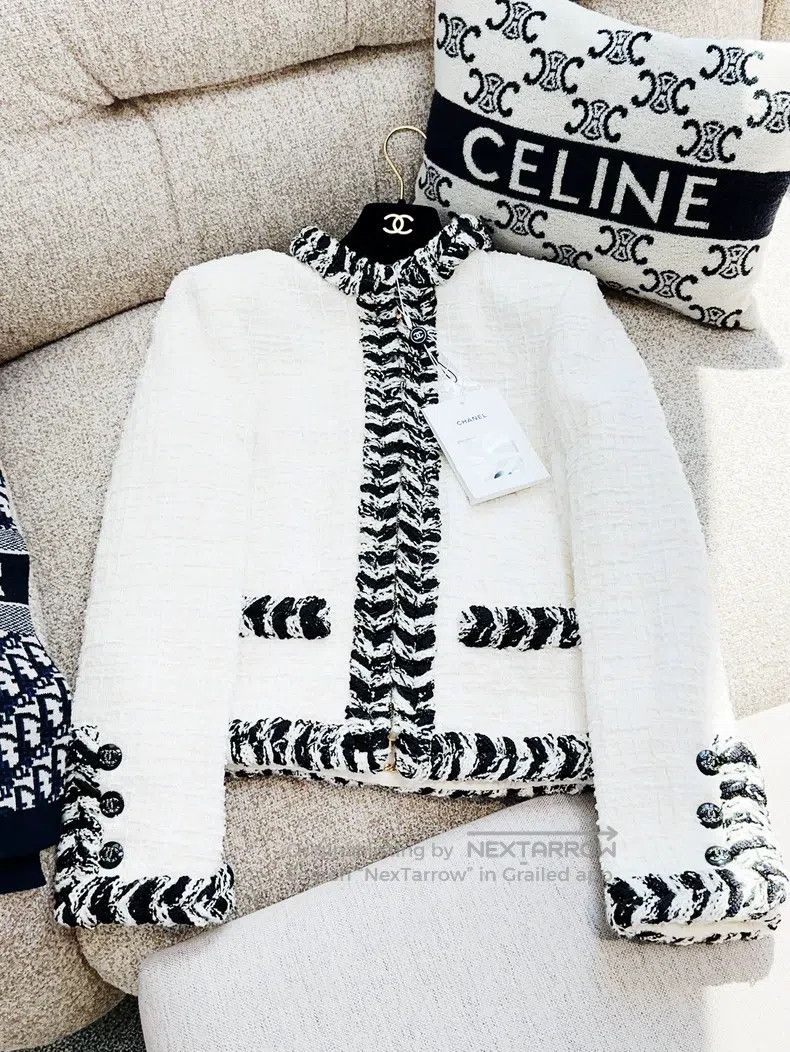 Chanel Chanel 20B white black rolled-edge zipper braided jacket Size XS / US 0-2 / IT 36-38 - 4 Thumbnail