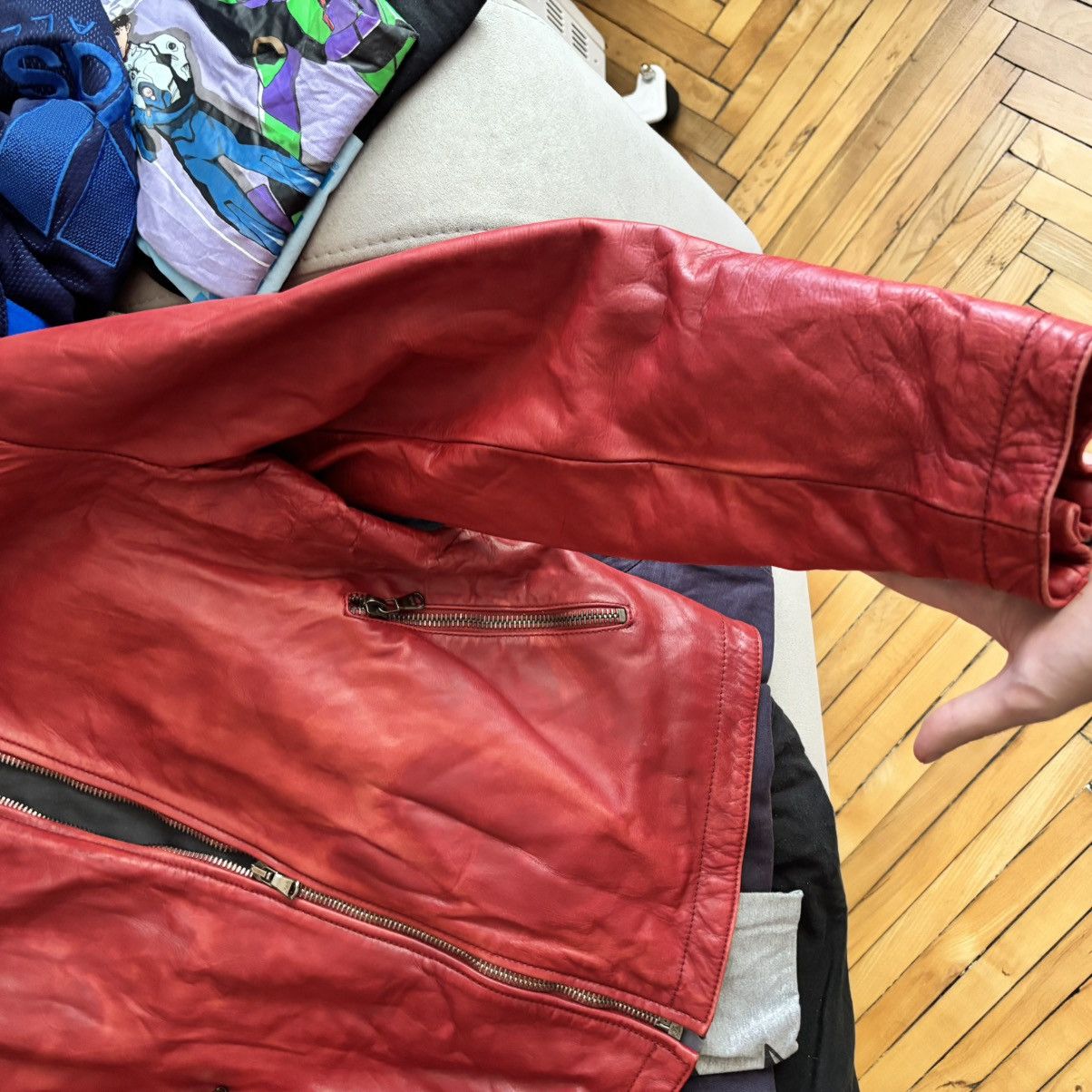 Vintage Vintage 1973 Italy Moto Real Red Leather Jacket Lampo Zip Size US M / EU 48-50 / 2 - 12 Thumbnail