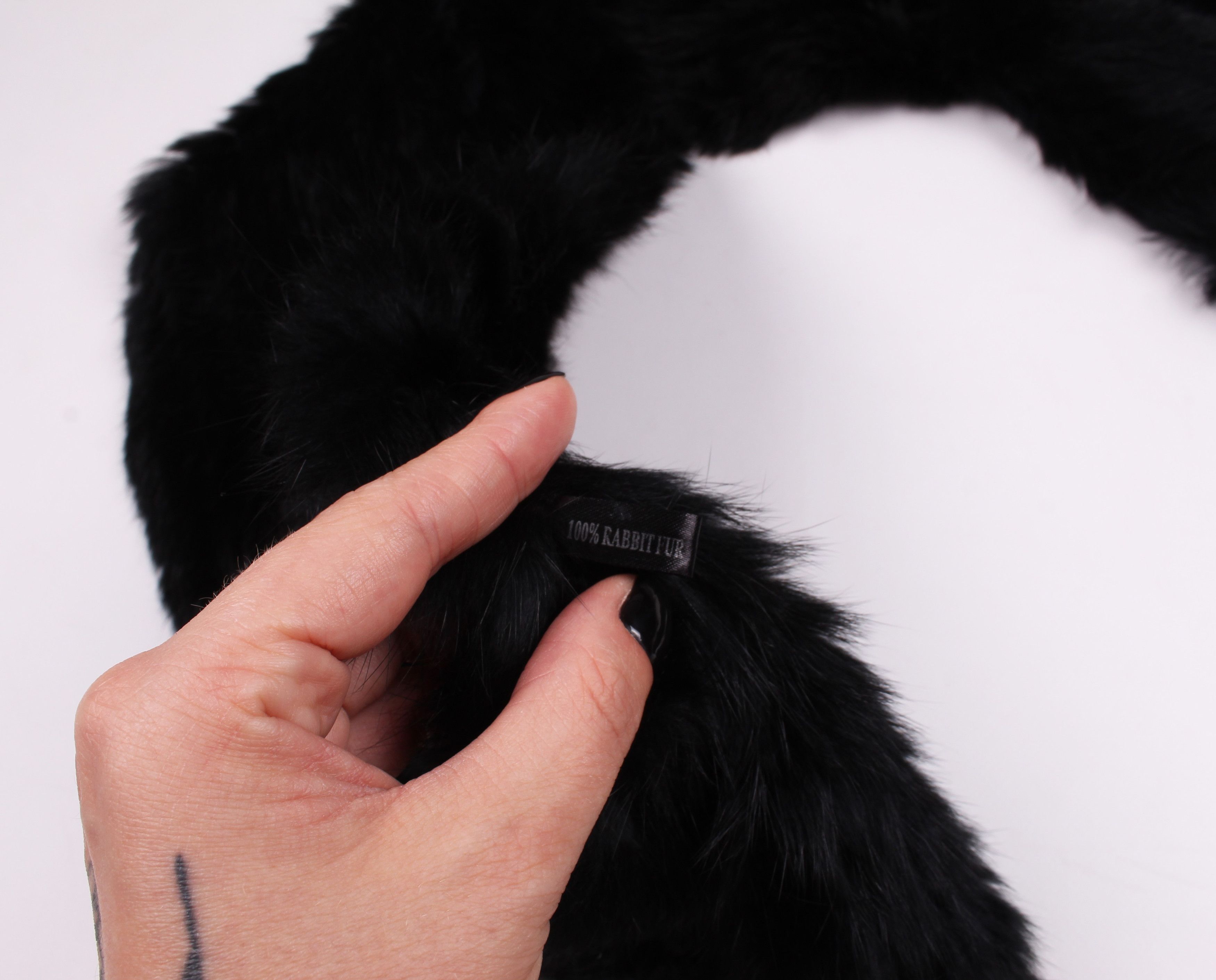 Vintage Vintage Rabbit Fur Black Scarf with Pockets Size ONE SIZE - 6 Thumbnail