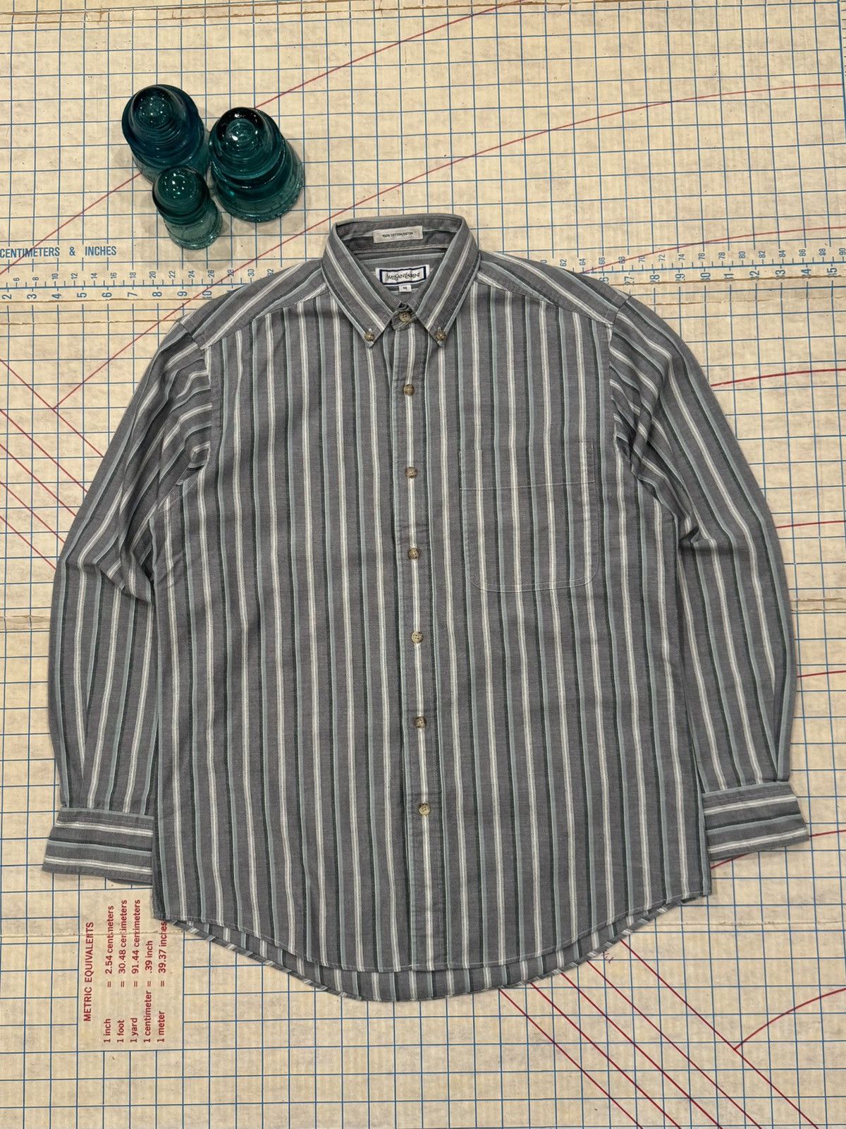 Vintage Yves Saint Laurent YSL B-Up Shirt Vertical Striped M