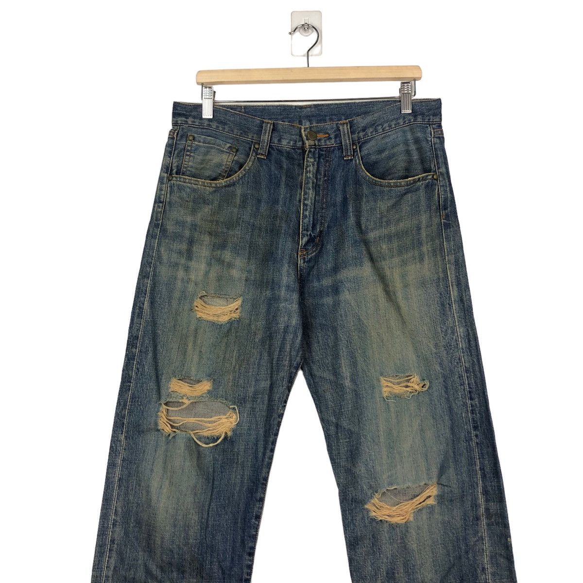 Japanese Brand 🔥Punk Design Distressed Style Denim Jeans Tough Japan Size US 34 / EU 50 - 4 Thumbnail