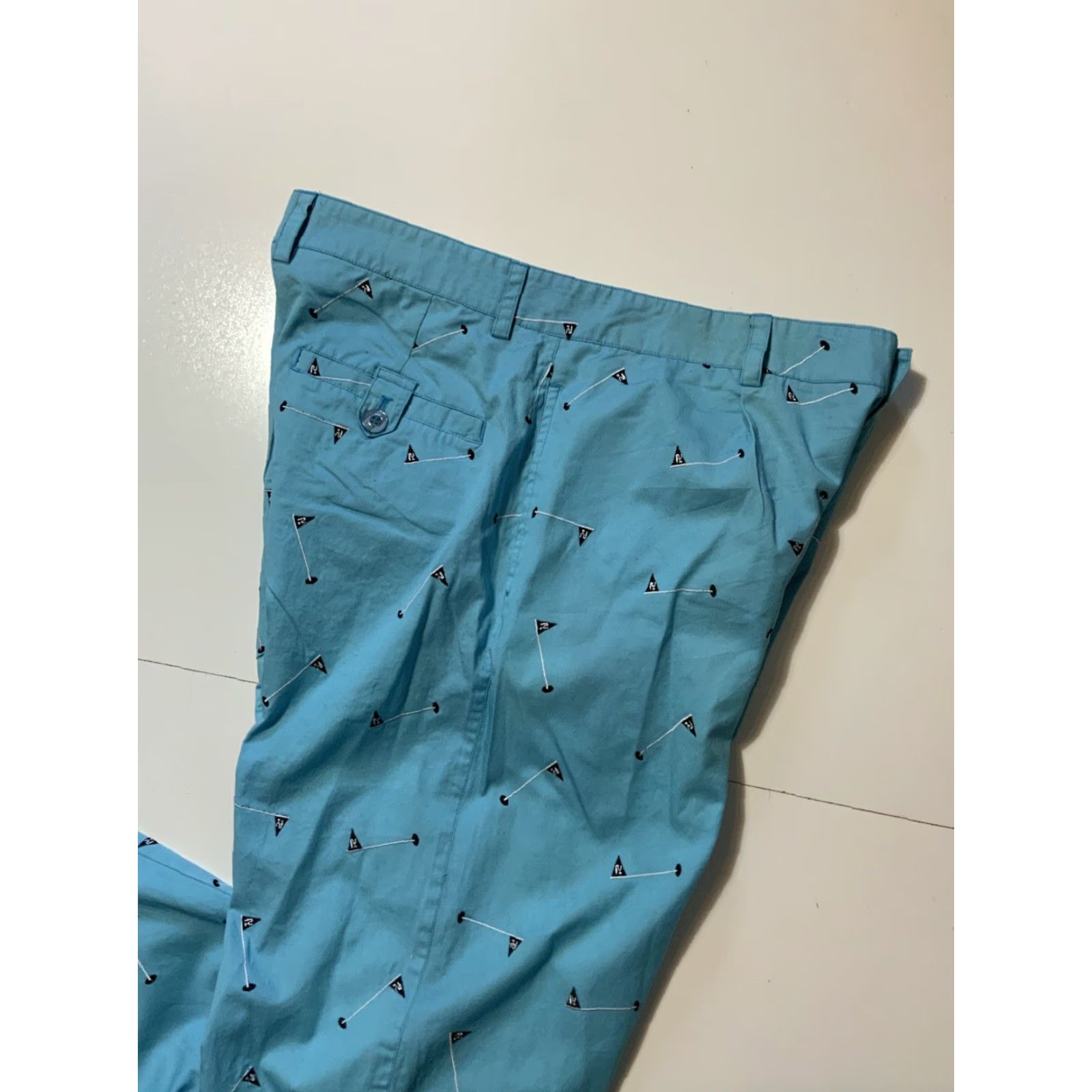 Poler Rosasen Golf Flagpole All Over Print Turquoise Performance Pants 38 Men Regular Turquoise Pants Flag 34 Inseam Mens Size US 38 / EU 54 - 6 Thumbnail