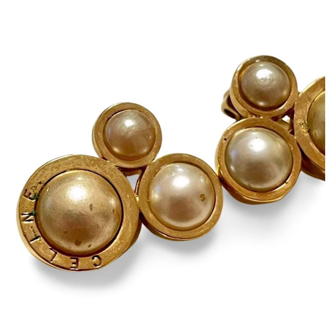 Celine Vintage Celine golden 3 round frame faux pearl earrings Size ONE SIZE - 3 Thumbnail