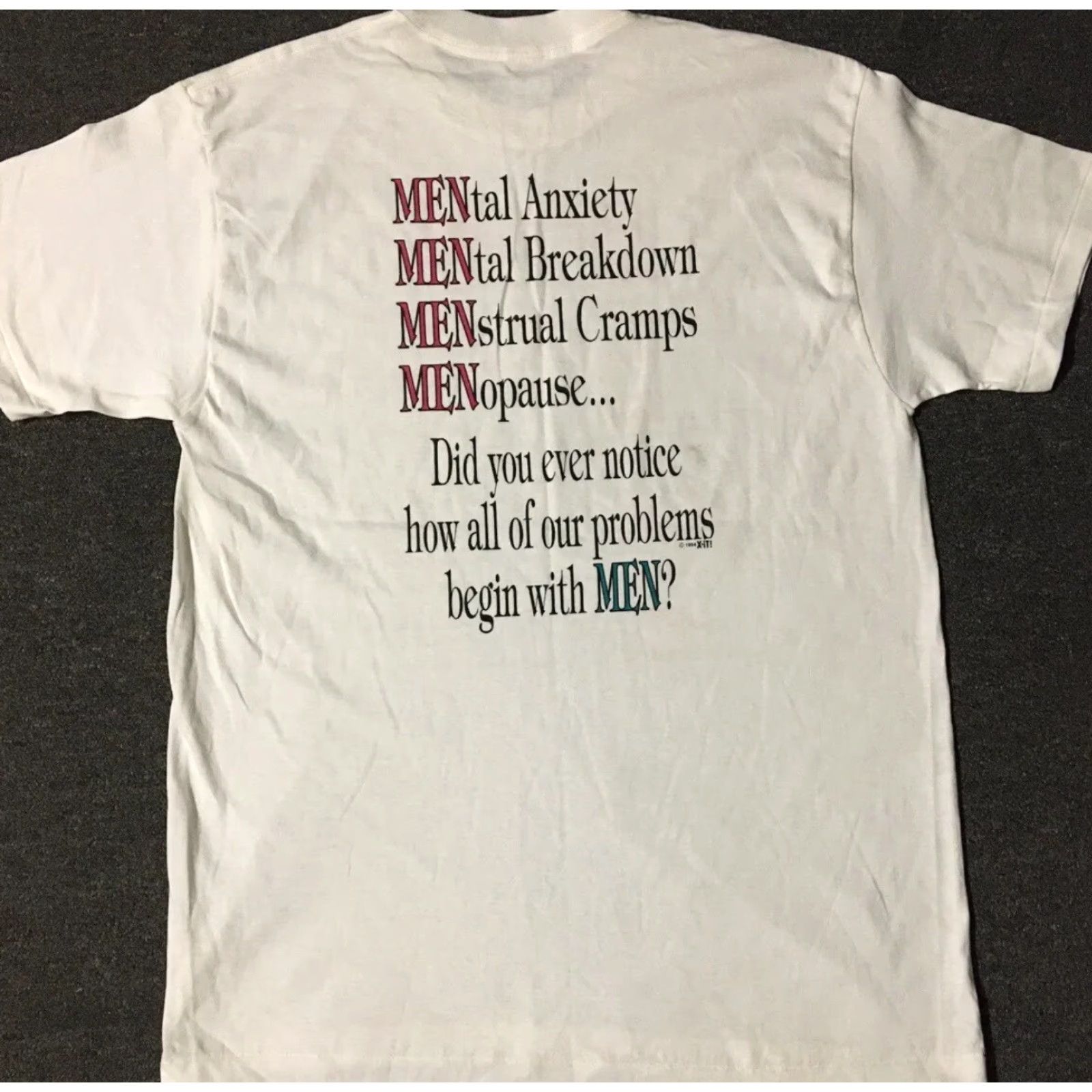 Vintage VINTAGE 90s All Problems Begin With Men Shirt L White Single Stitch Crew Neck Short Sleeve Graphic Tee Mens Size US L / EU 52-54 / 3 - 2 Thumbnail
