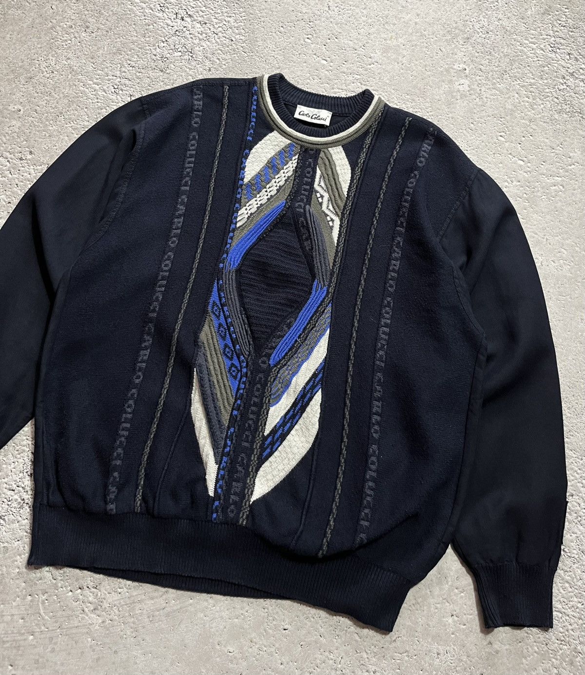 Carlo Colucci × Vintage Carlo Colucci 3D Knit Sweater – Linen Back & Sleeves, Rare Size US L / EU 52-54 / 3 - 6 Thumbnail