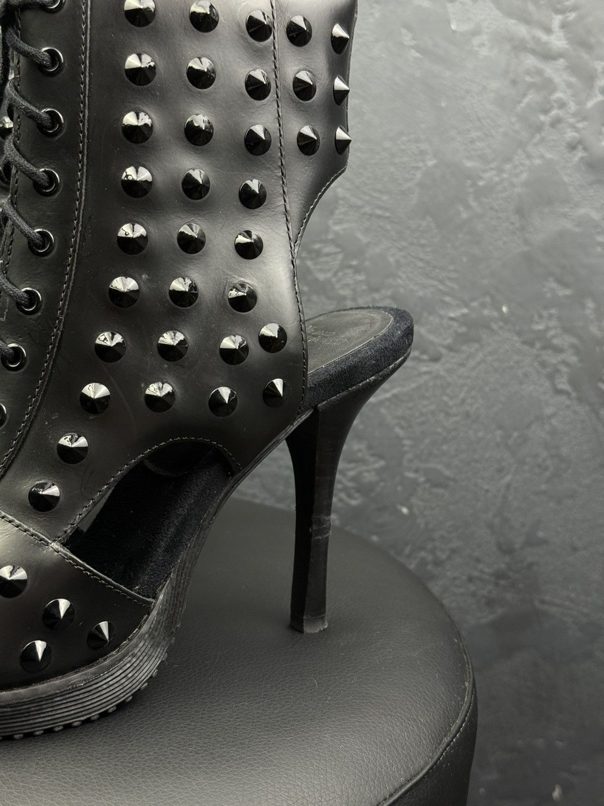 Dr. Martens Dr Martens Yasmin Black Studded Open Toe Lace Up Heels Size US 11 / IT 41 - 4 Thumbnail