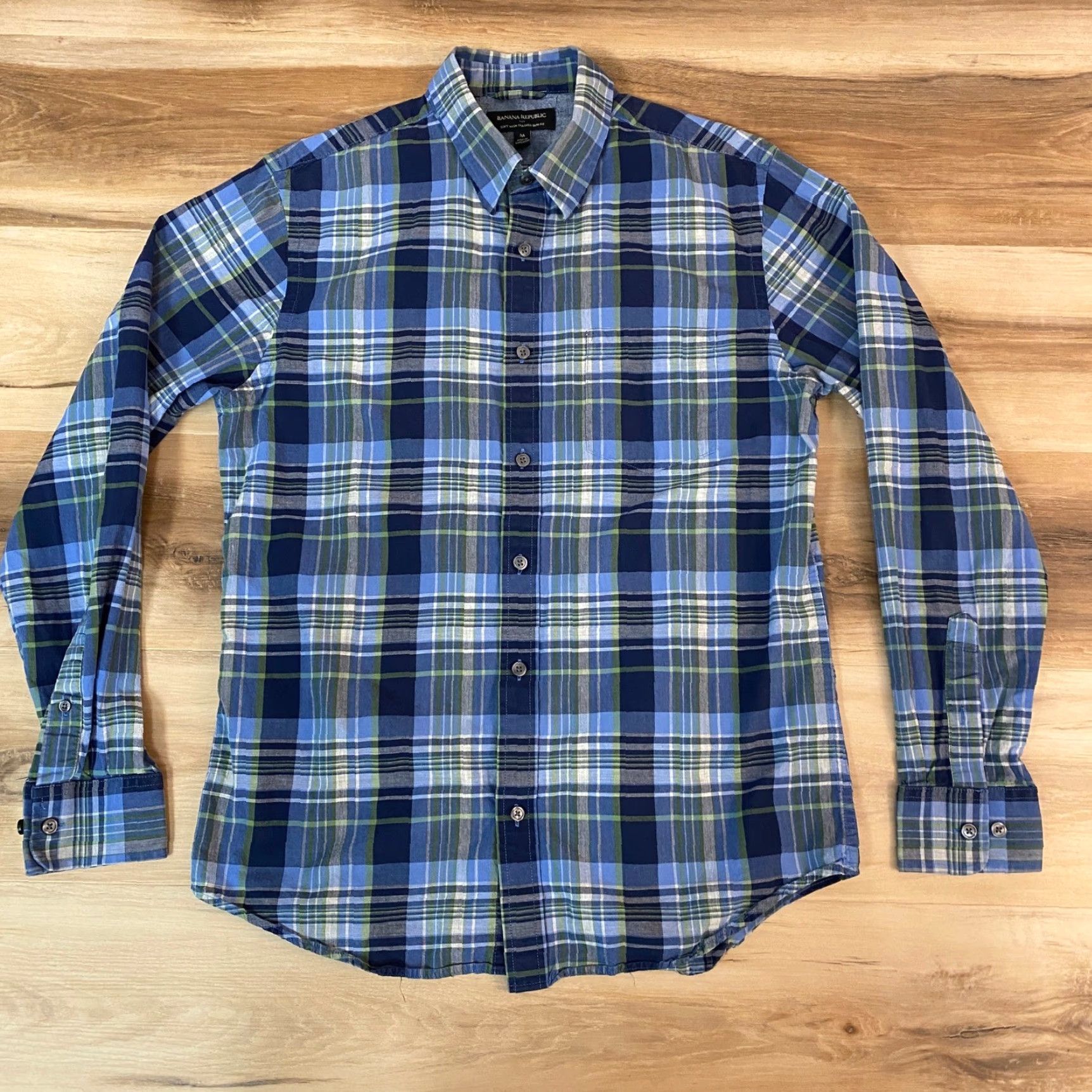Banana Republic Banana Republic Shirt Mens Medium Long Sleeve Button-Up Plaid Slim Fit Cotton Blue Size US M / EU 48-50 / 2 - 2 Thumbnail