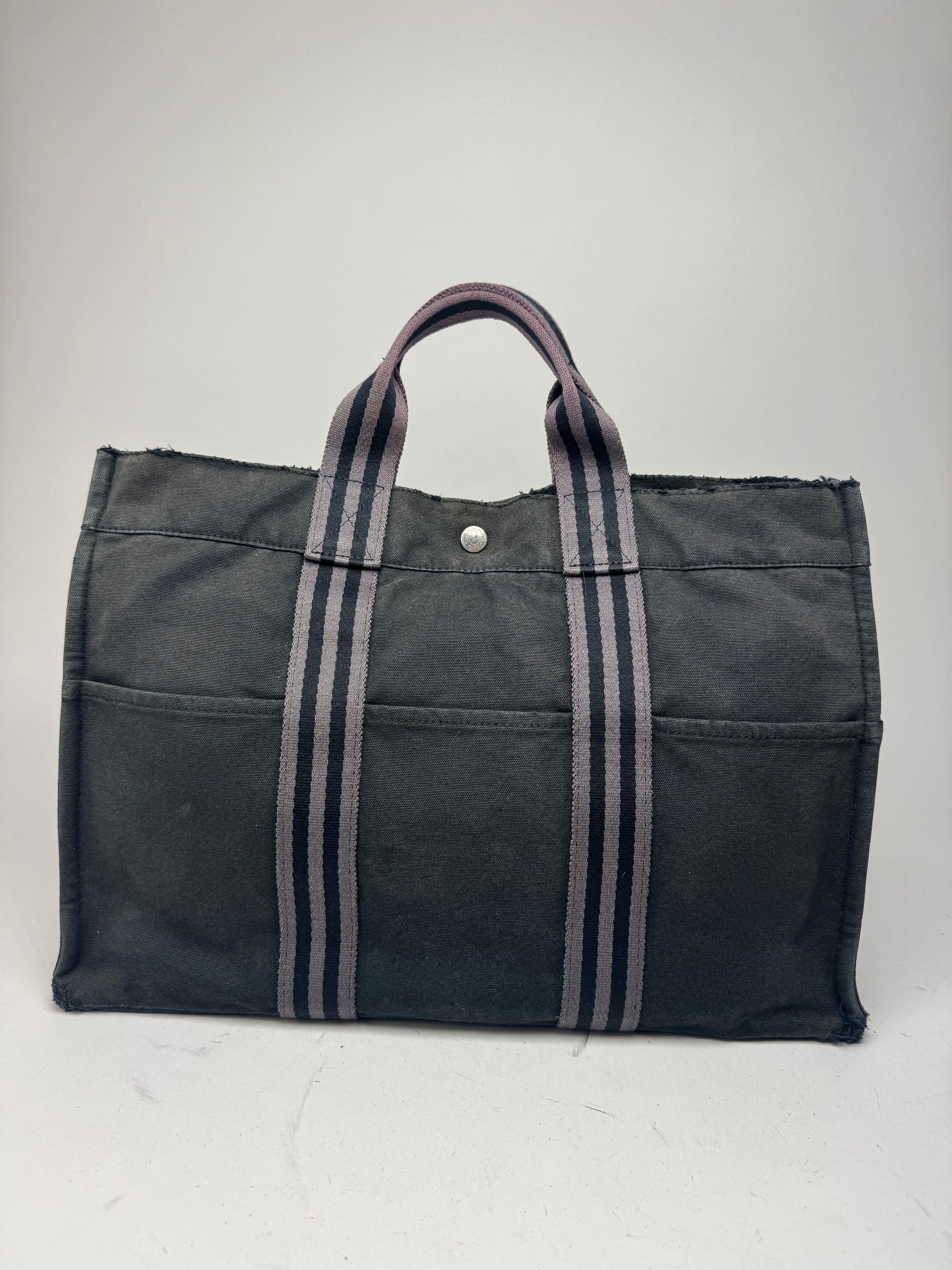 Other Vintage Hermes Canvas Tote Bag black Grey Size ONE SIZE - 1 Thumbnail