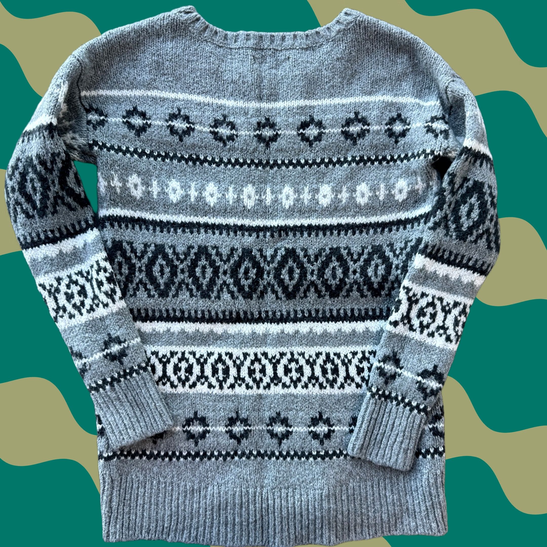 Vintage VINTAGE American Eagle Outfitters Fair Isle Nordic Knit Cozy Sweater Small Gray Womens Size S / US 4 / IT 40 - 1 Thumbnail