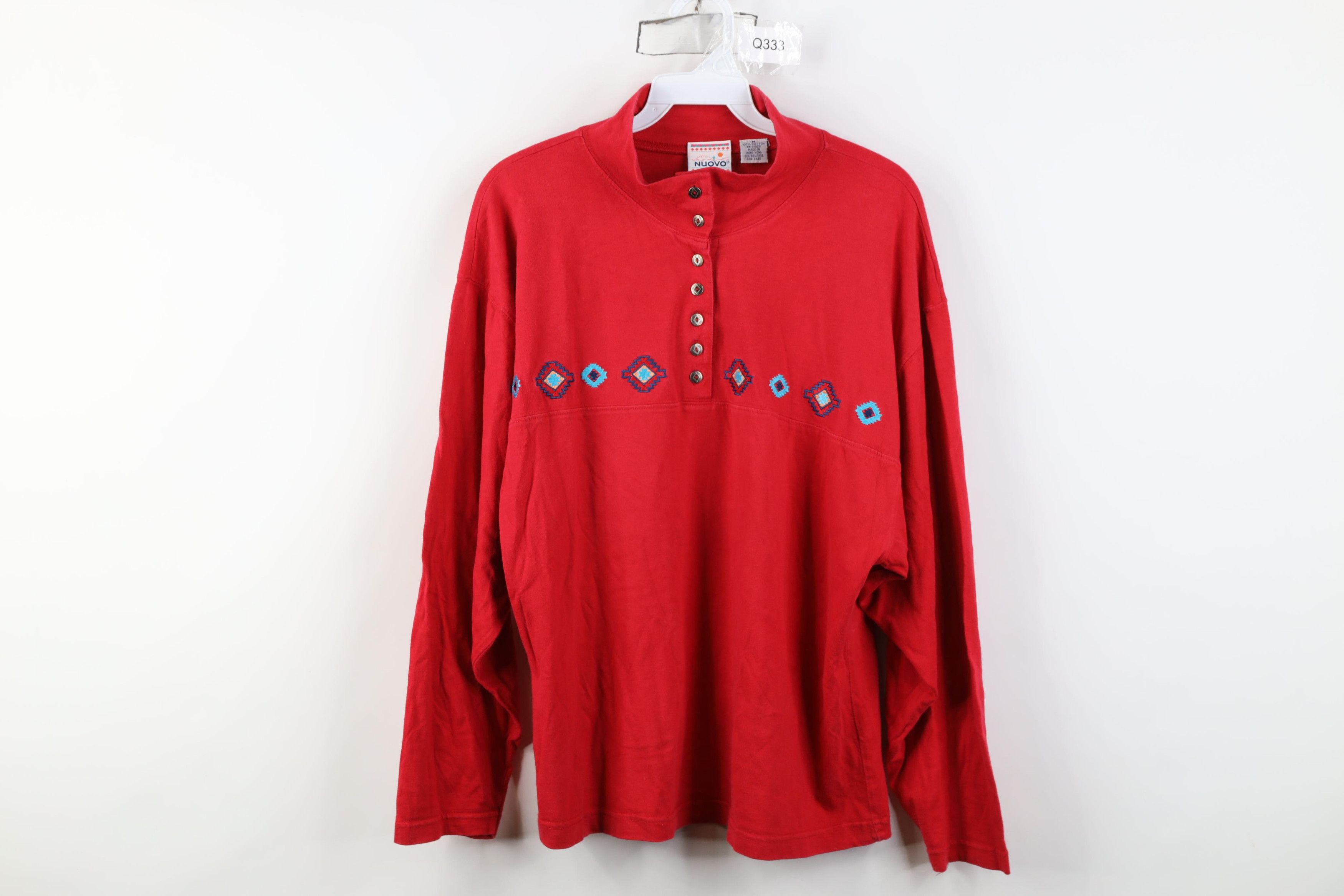 Vintage Vintage 90s Rockabilly Cowgirl Henley T-Shirt Red Cotton Size M / US 6-8 / IT 42-44 - 1 Thumbnail