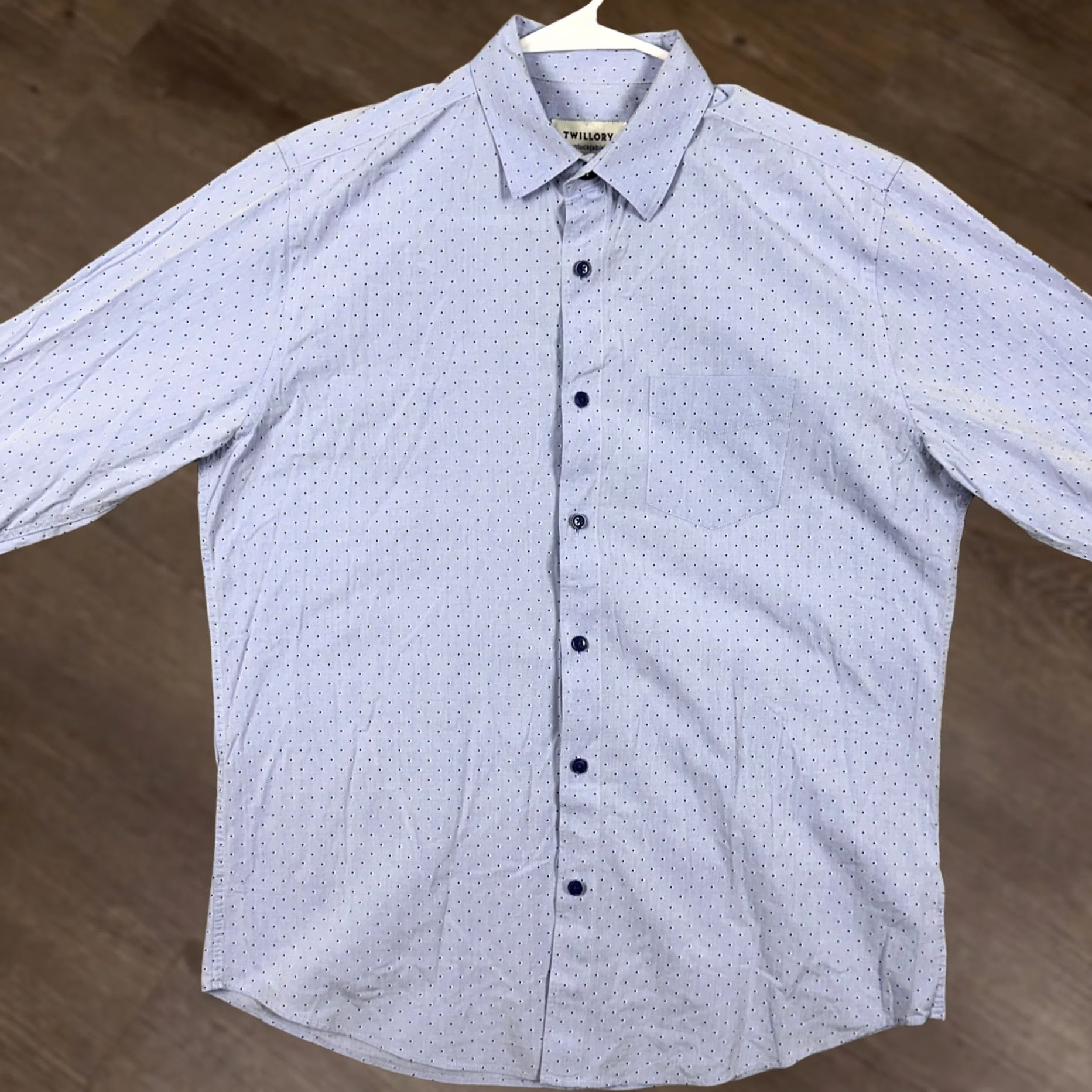 Vintage Twillory Untuckable Shirt Button Up Mens Medium Large Blue Dots Tailored Fit Size US M / EU 48-50 / 2 - 1 Thumbnail