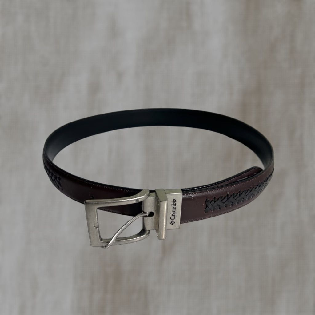 Vintage Columbia Belt Leather Brown Size 32 Men Woven Peeling Pattern Front, Men’s Brown Leather Belt 32 Columbia Size 32 - 1 Thumbnail
