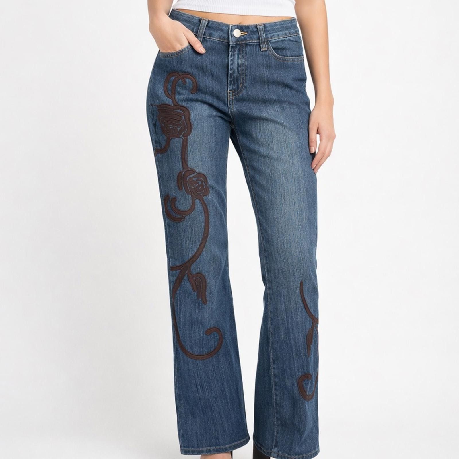 Other Boston Proper 4 Flare Denim Embellished Leg EUC Vintage Y2K Size 27" / US 4 / IT 40 - 1 Thumbnail