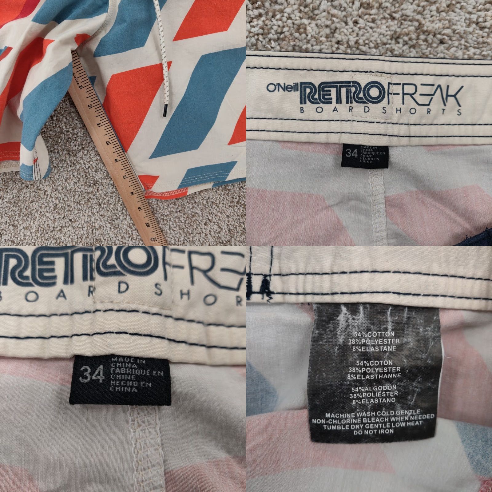 O'Neill O'neill Board Shorts Geometric Drawstring Men 34x8.5 Multicolor 80s 90s Retro Pockets Lightweight Swim Bottoms Accessories Mens Size US 34 / EU 50 - 8 Thumbnail