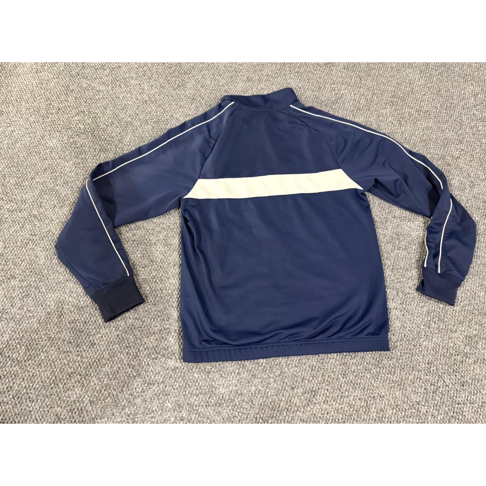 Nike Nike Jacket Mens S Blue White Striped Full Zip Lightweight Pockets Stand-Up Collar Polyester Gym & Training 90s? Size US S / EU 44-46 / 1 - 7 Thumbnail
