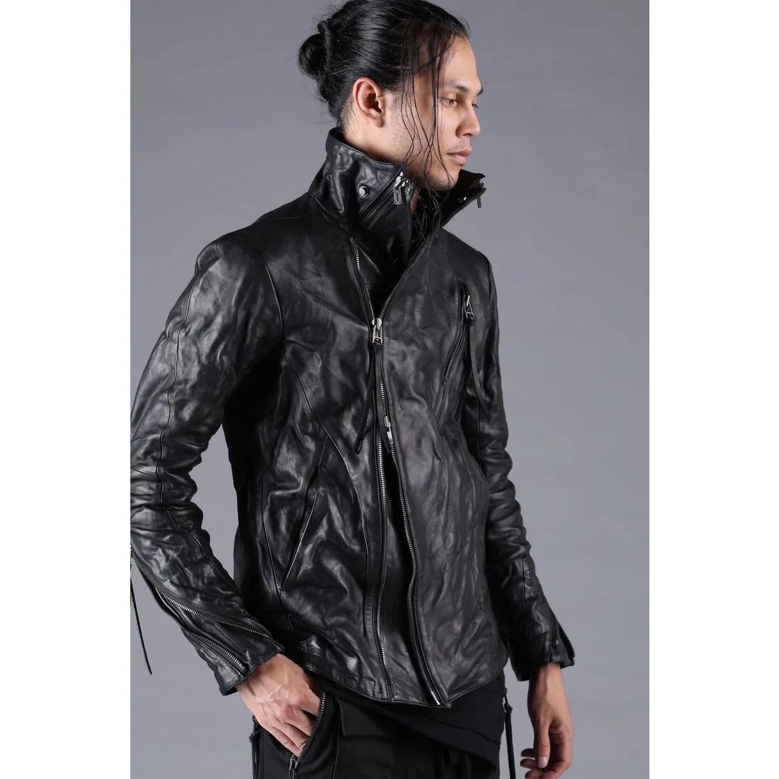 D.Hygen D.HYGEN Horse Leather High Neck Jacket (Black) Size US S / EU 44-46 / 1 - 13 Thumbnail