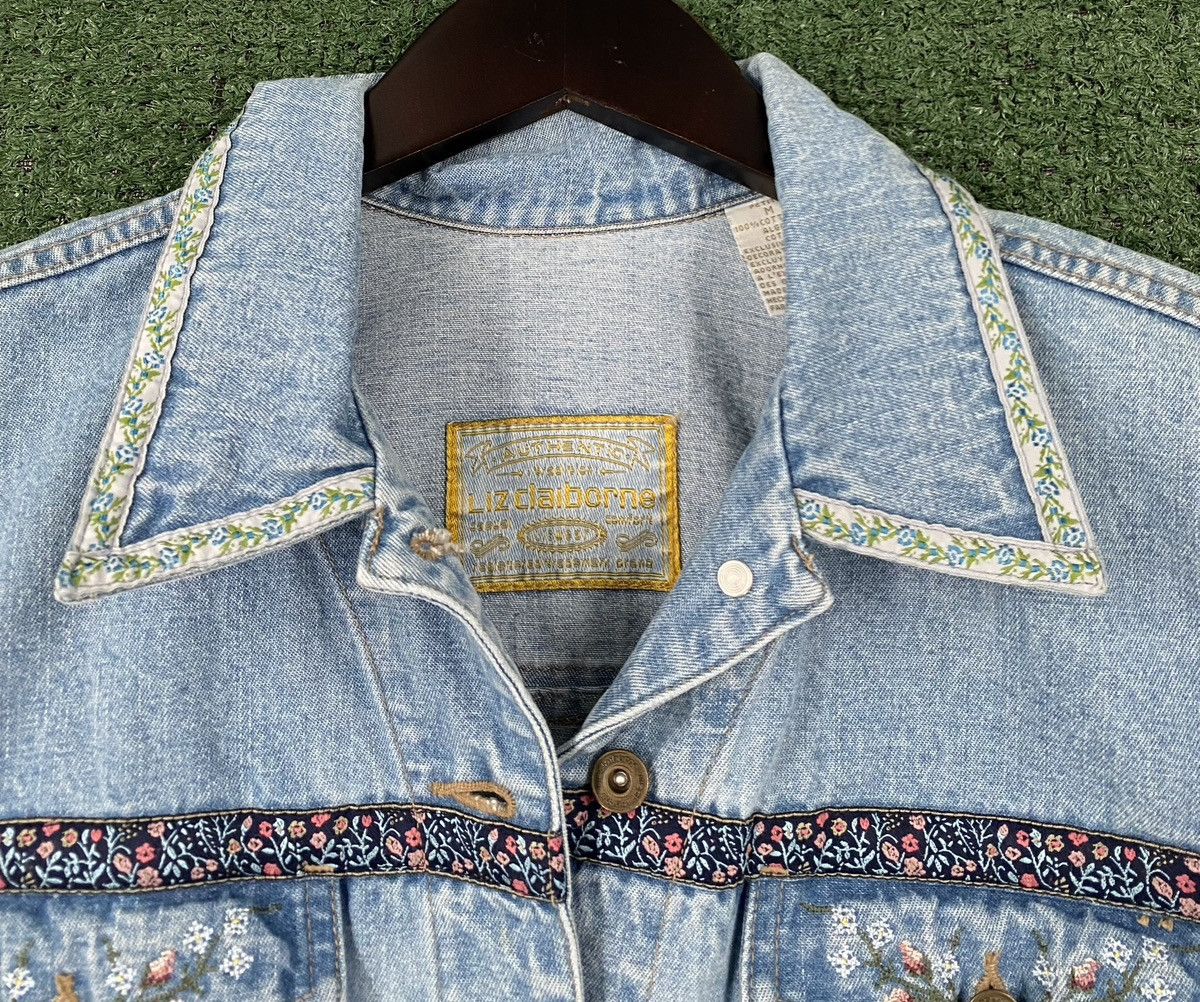 Liz Claiborne VTG Y2K Liz Claiborne Floral Jean Jacket Medium Cropped Size M / US 6-8 / IT 42-44 - 4 Thumbnail