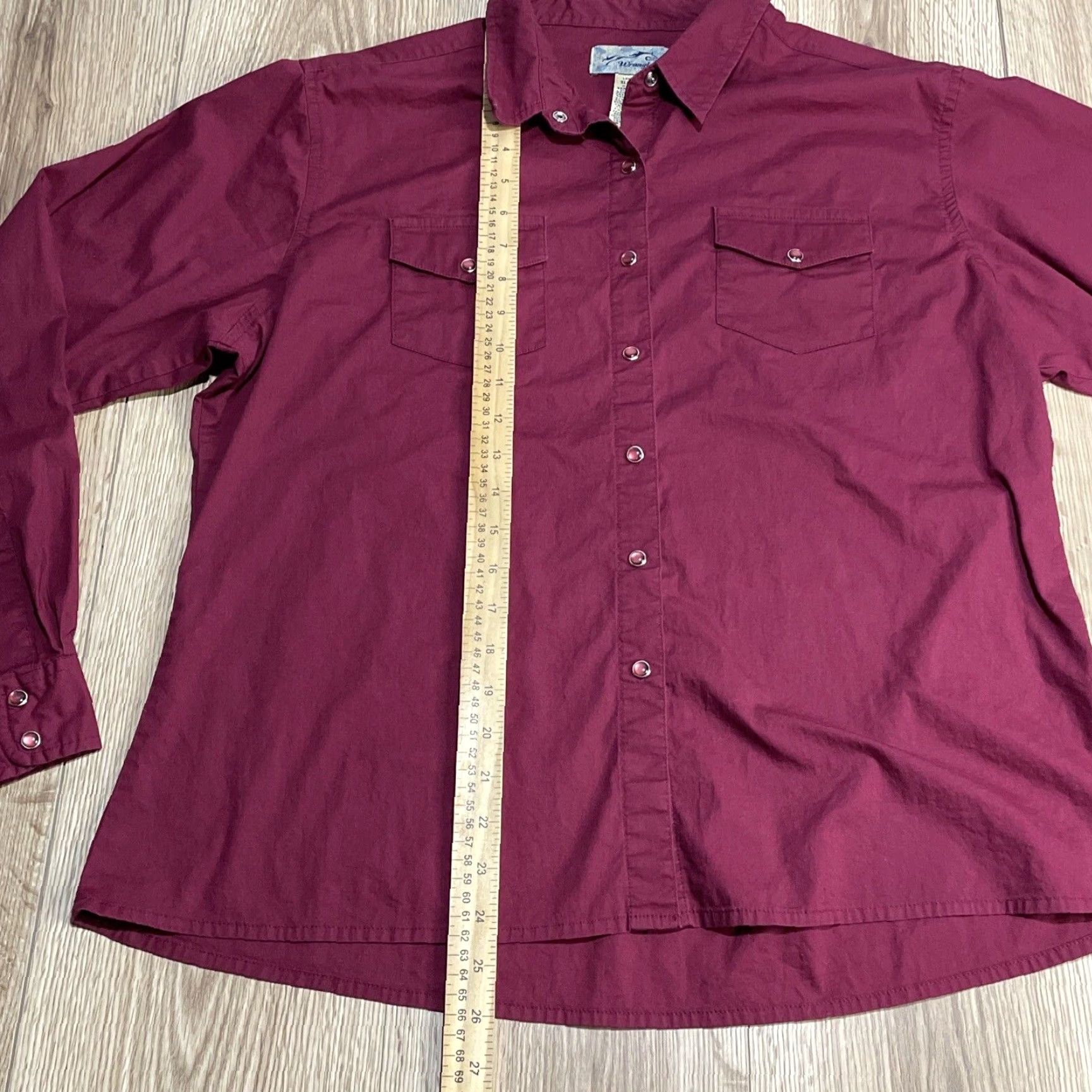 Wrangler VINTAGE Wrangler Pearl Snap Button-Up Shirt Women XL Burgundy Solid Long Sleeve Cowboy Western Mens Size XL / US 12-14 / IT 48-50 - 3 Thumbnail