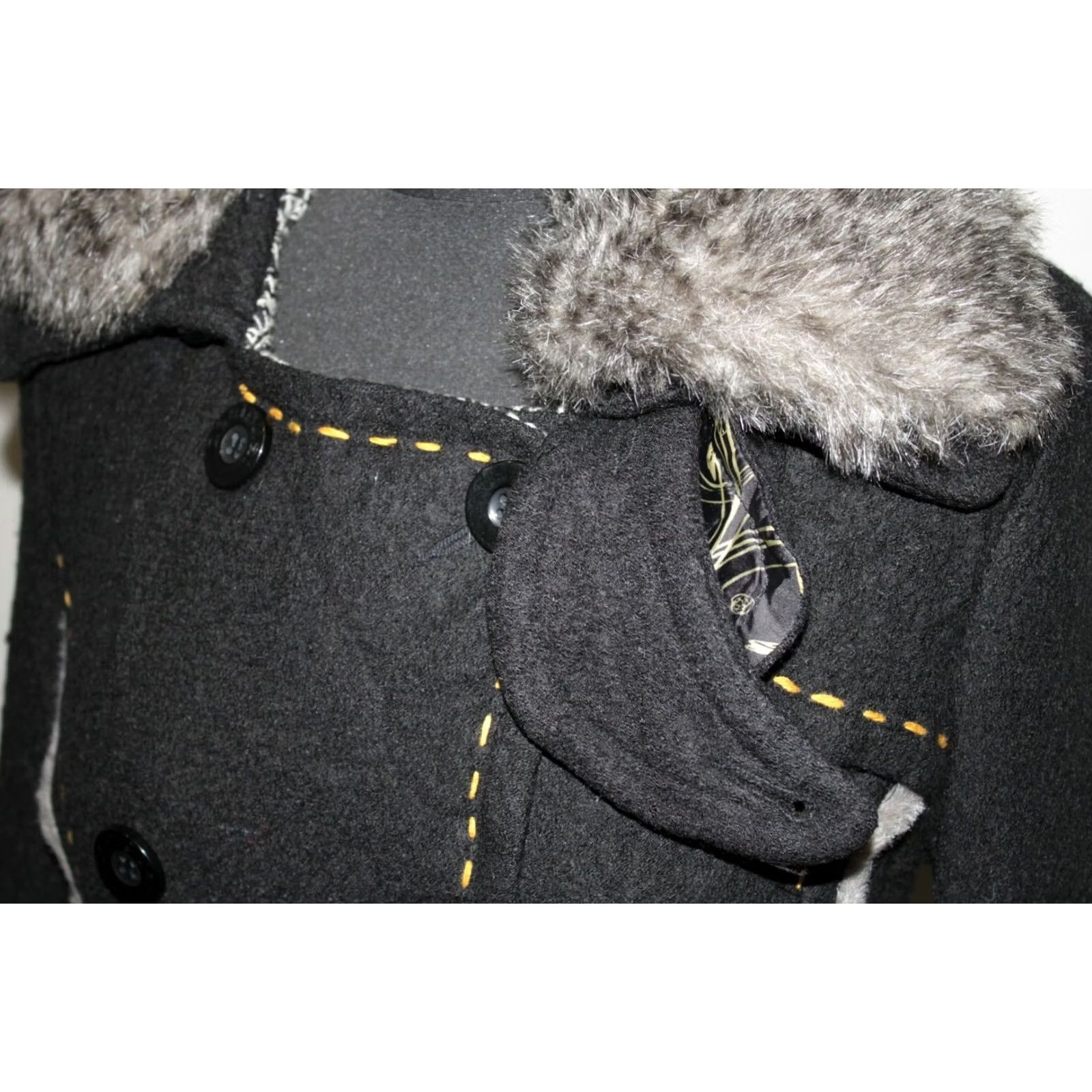 Desigual Desigual Coat Womens Black Jacket 38 Overcoat Casual Polyester Button 38 Desigual Womens Coat Black 38- Regular Size Size XS / US 0-2 / IT 36-38 - 5 Thumbnail